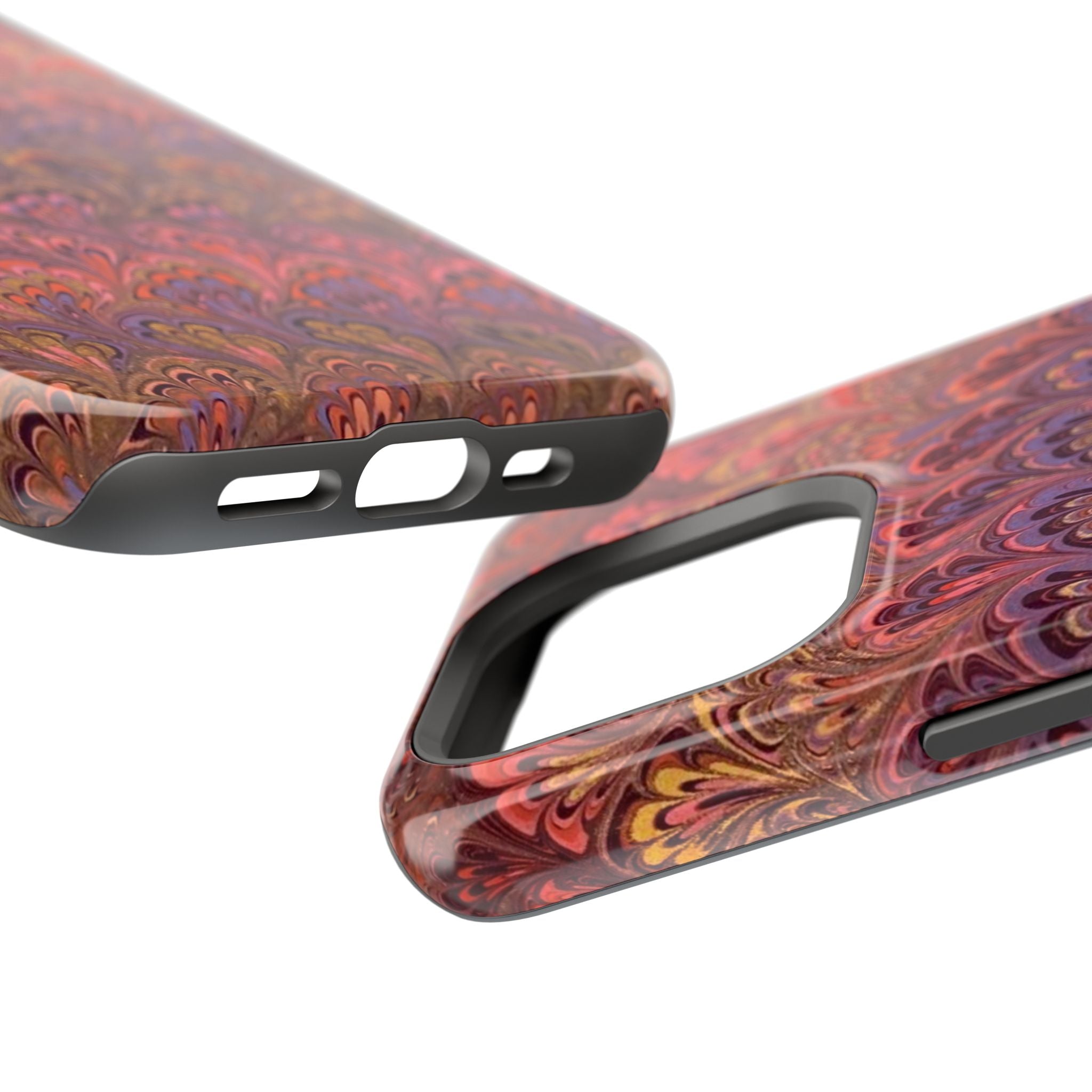 Mag Safe Marble iPhone Case - Red, Burgundy, Lavender & Gold Impact-Resistant