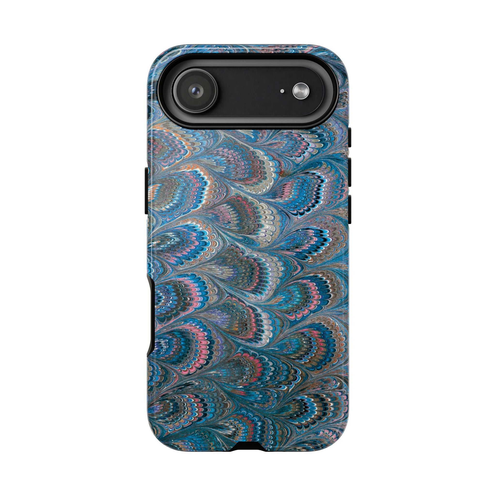 Blue + Pink Feather Vintage Italian Marble Design - Dual Layer Phone Cases