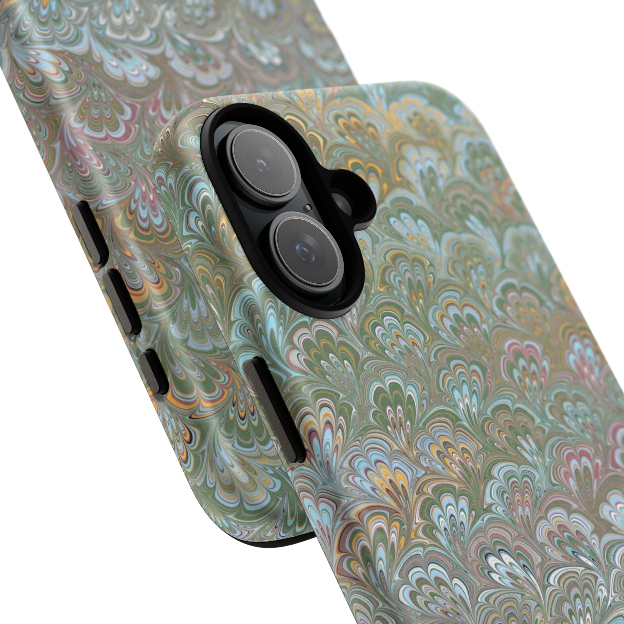 Blue and Green Feather Marbled Phone Case — Dual Layer - Tough Protective Phone Cover