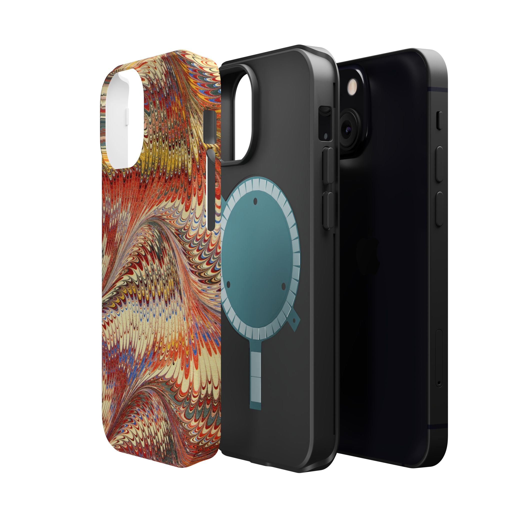Rust + Gold Italian Marbled Design Magnetic MAG SAFE - Dual Layer Case - Glossy or Matte