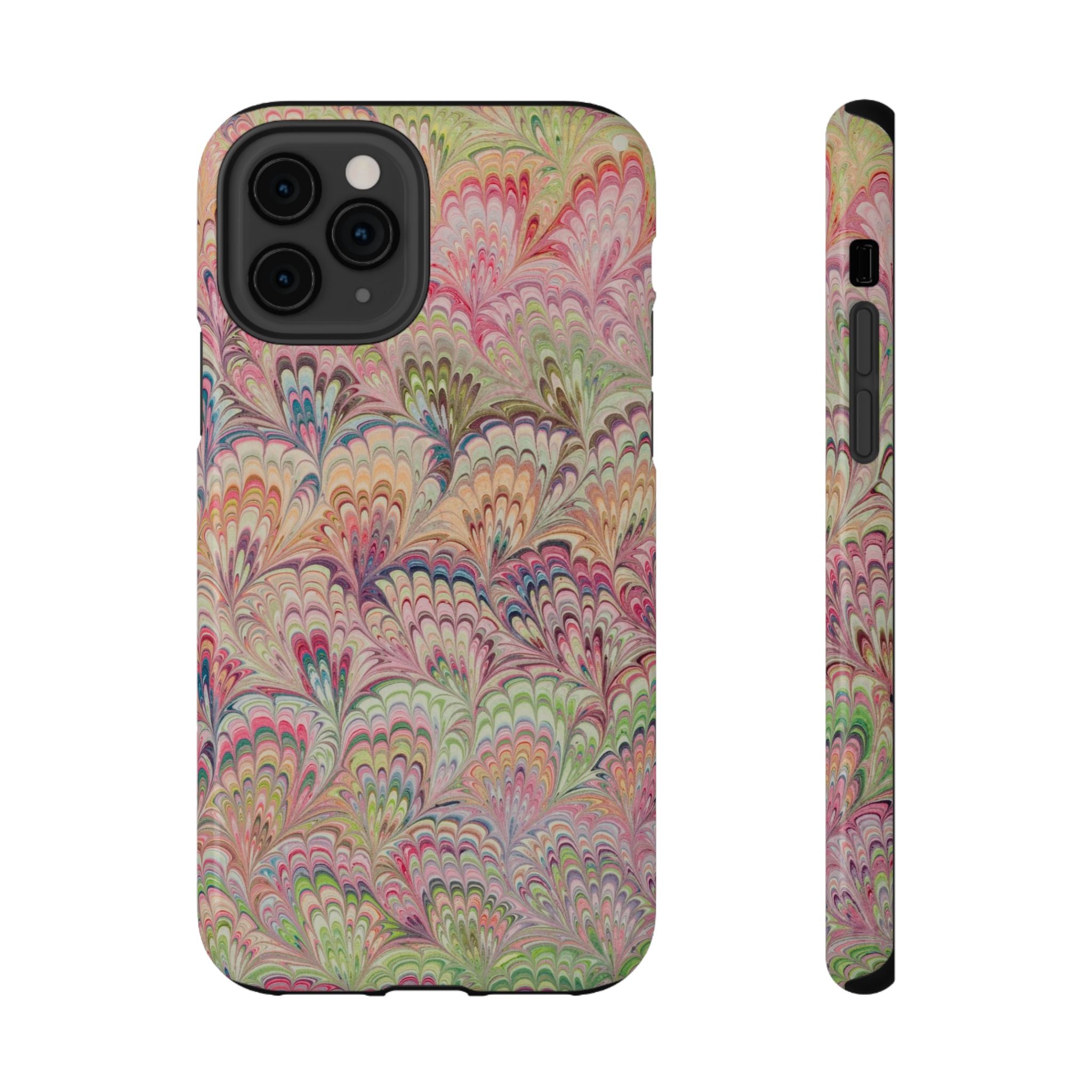 Marbled Pastel Pink and Green Impact-Resistant Phone Case for Apple + Samsung