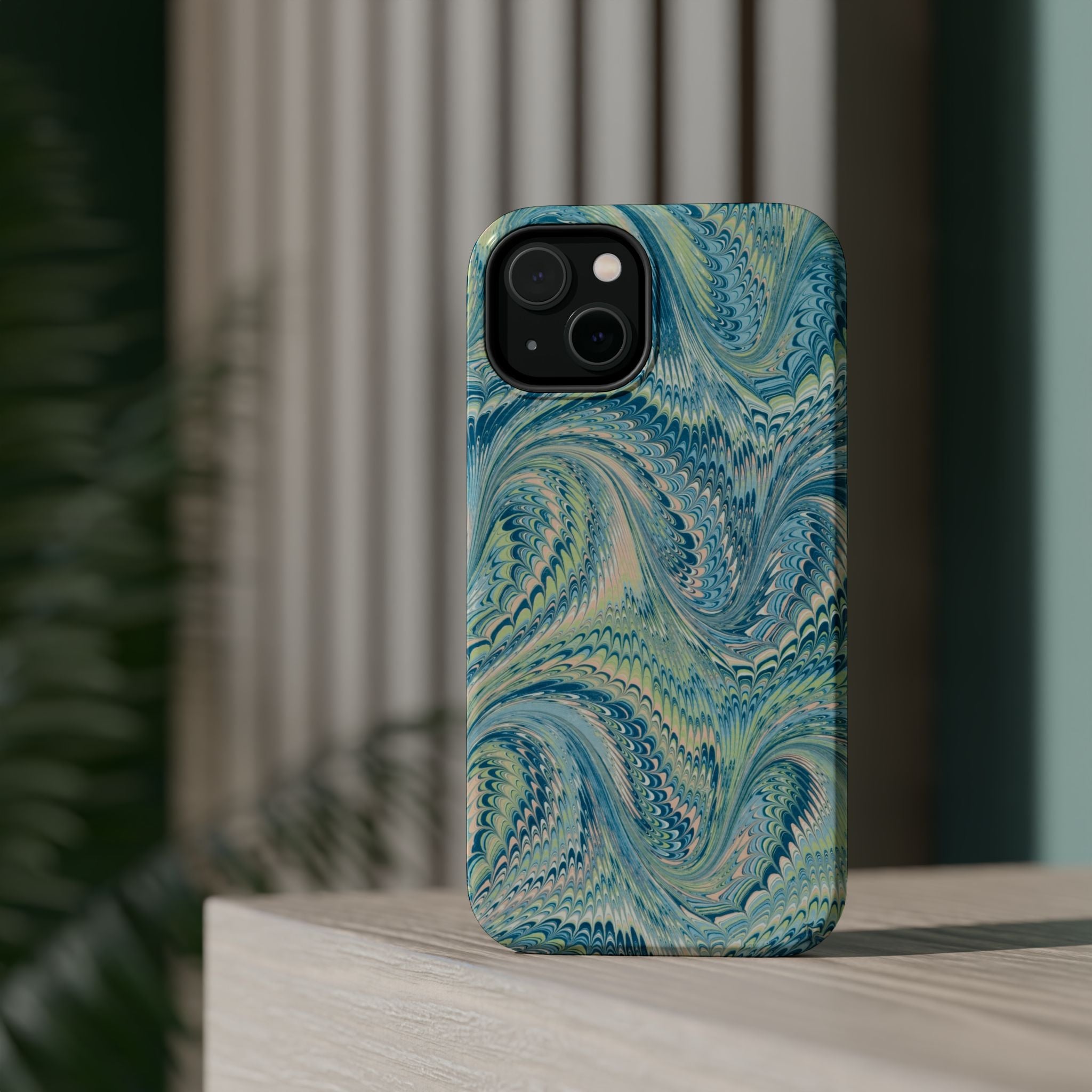 Aqua + Green Marble Phone Case - Impact-Resistant MAG SAFE - Dual Cover Design