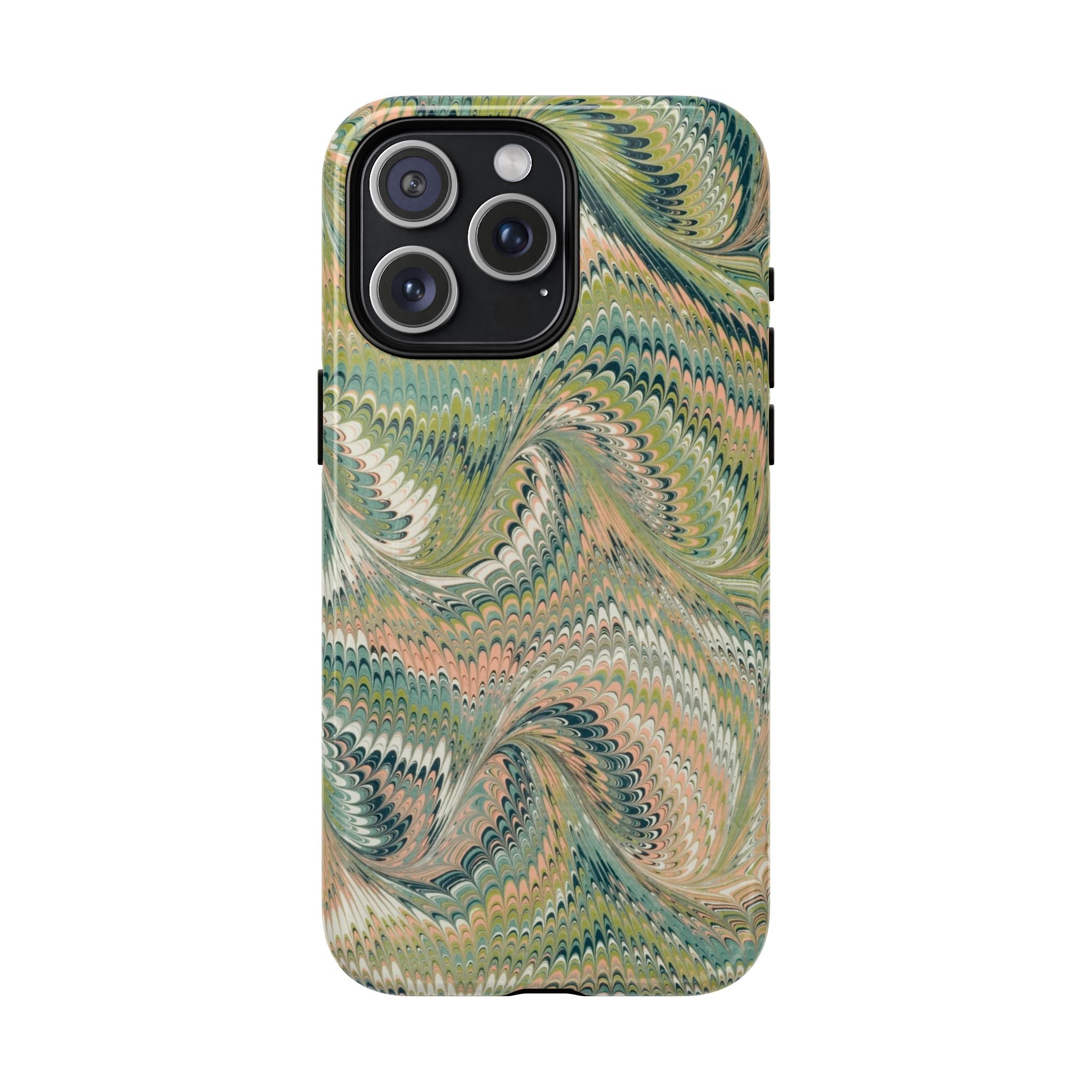 Florentine Marble iPhone Case | Inspired by Florence | Italian Marbled Paper Technique | Artisanal Green Swirl | Dual-Layer Protective Case | Matte or Glossy