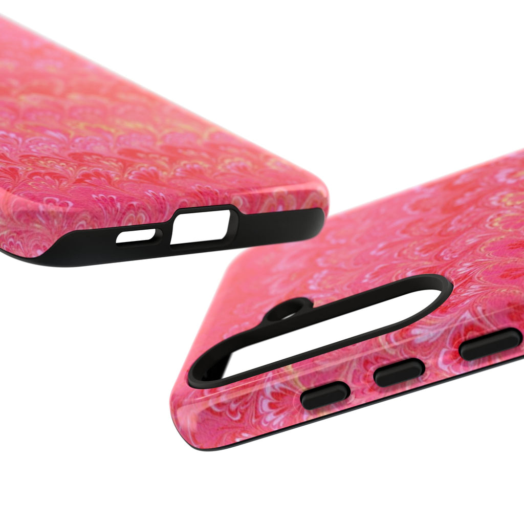 Pink and Gold Marbled Peacock Durable Phone Case - Olive Green and Brown - Matte or Glossy