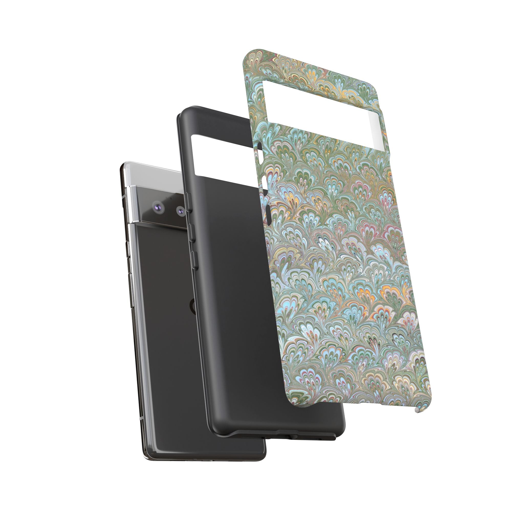Blue and Green Feather Marbled Phone Case — Dual Layer - Tough Protective Phone Cover