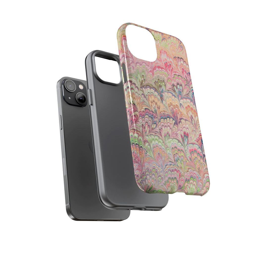 Pastel Pink + Green Feather Marbled Phone Case - Dual Layer Phone Cover