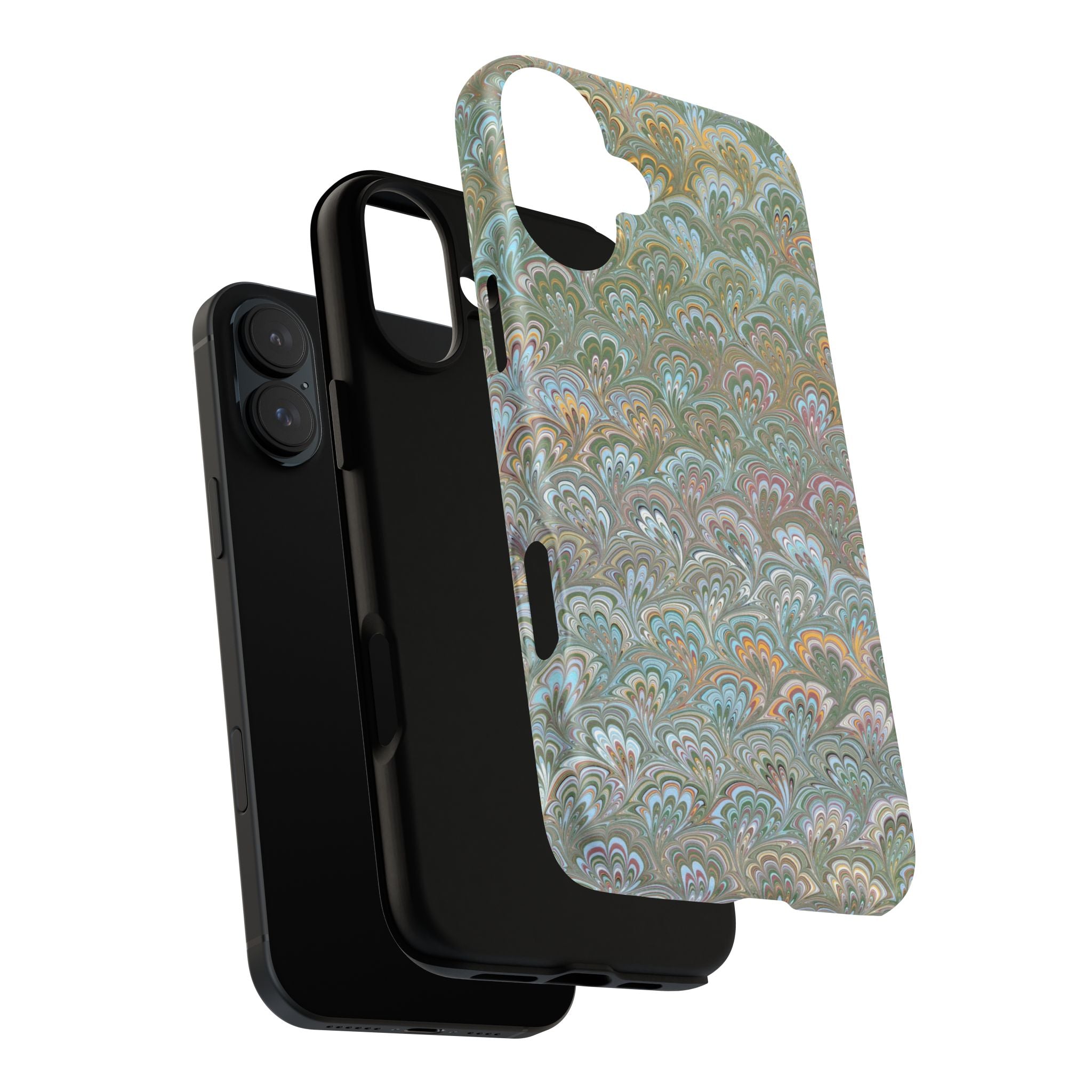 Blue and Green Feather Marbled Phone Case — Dual Layer - Tough Protective Phone Cover