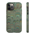 Marbled Peacock Durable Phone Case - Olive Green and Brown - Matte or Glossy