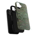 Marbled Peacock Durable Phone Case - Olive Green and Brown - Matte or Glossy