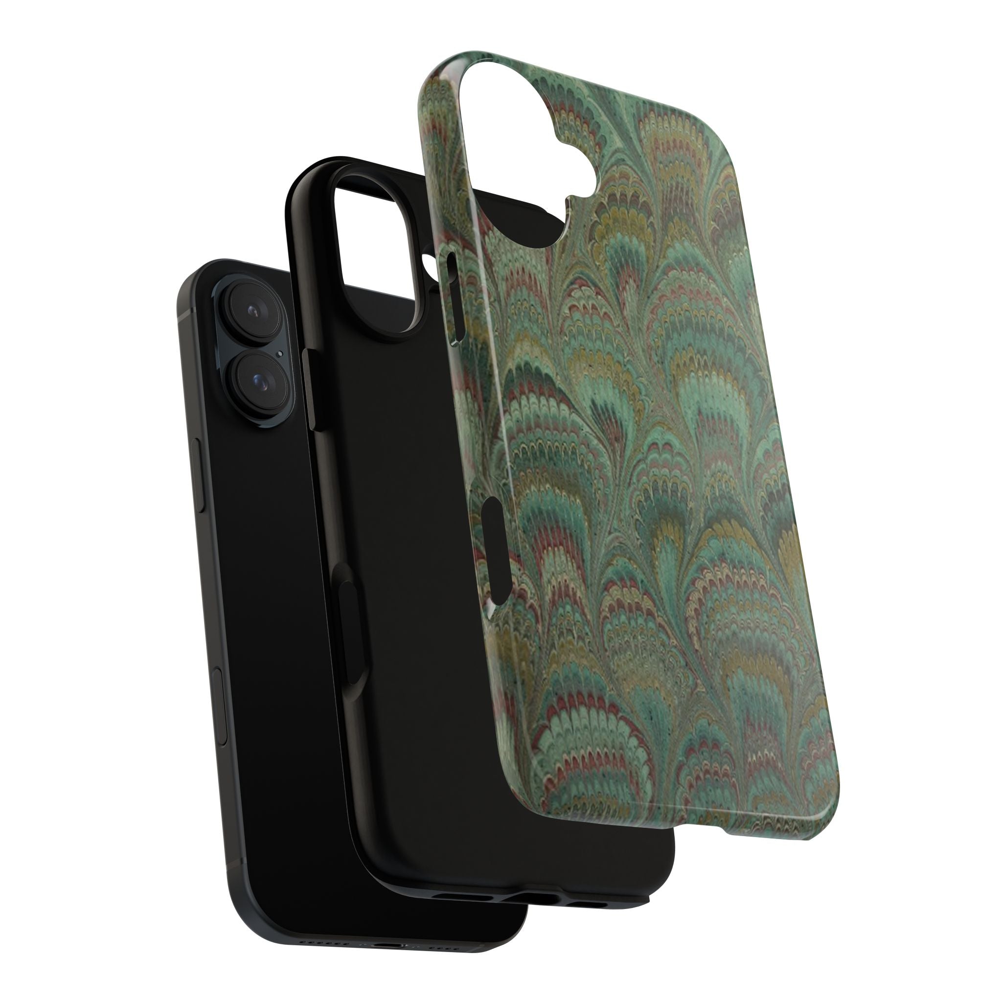 Marbled Peacock Durable Phone Case - Olive Green and Brown - Matte or Glossy