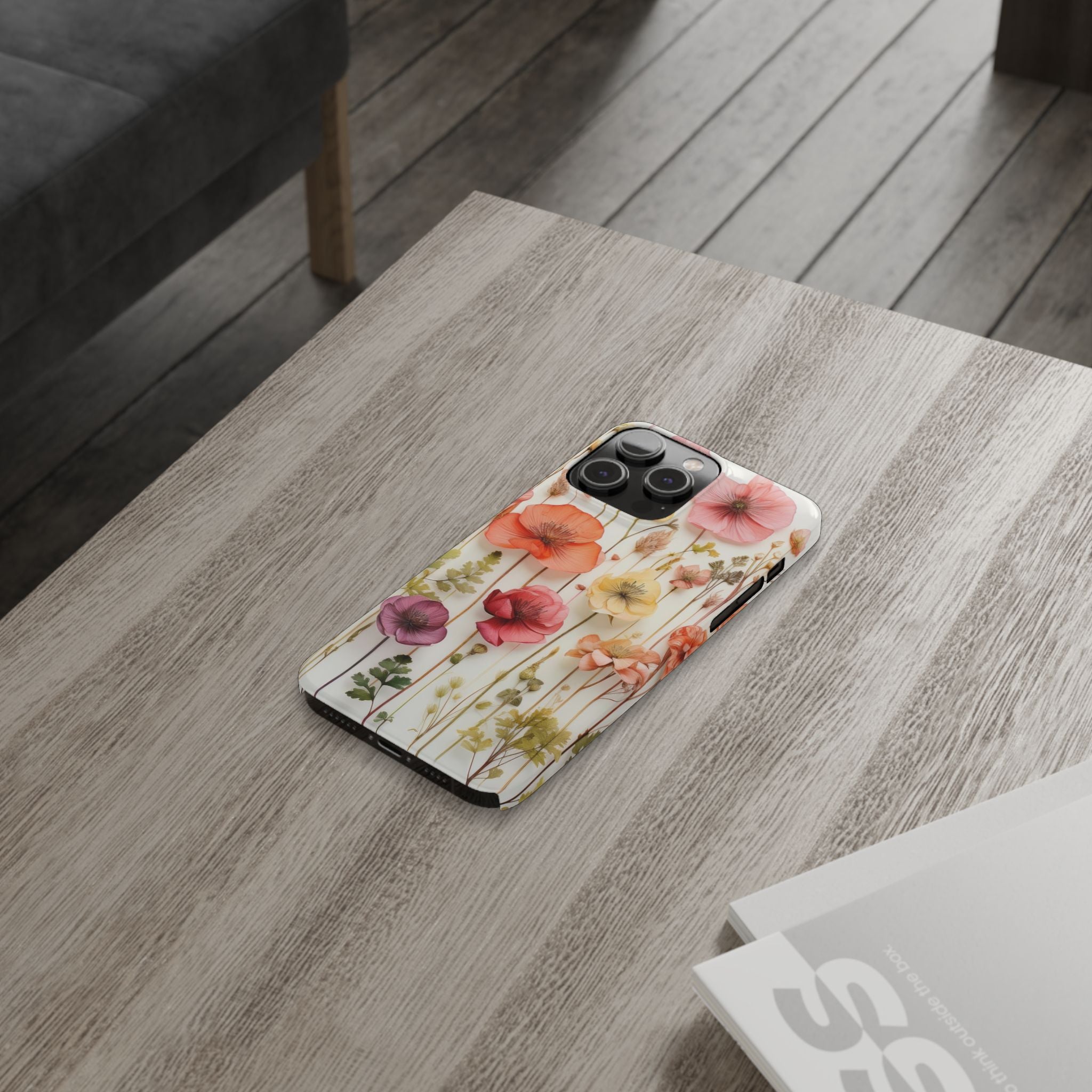Slim Phone Case - Pink Floral Pressed Flowers iPhone 17 and Other Sizes - Glossy Finish