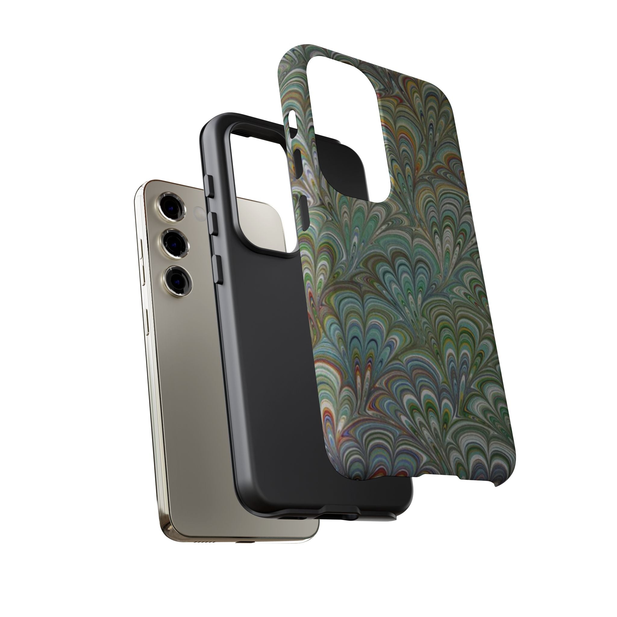 Green Marbled Peacock Durable Phone Case - Matte or Glossy