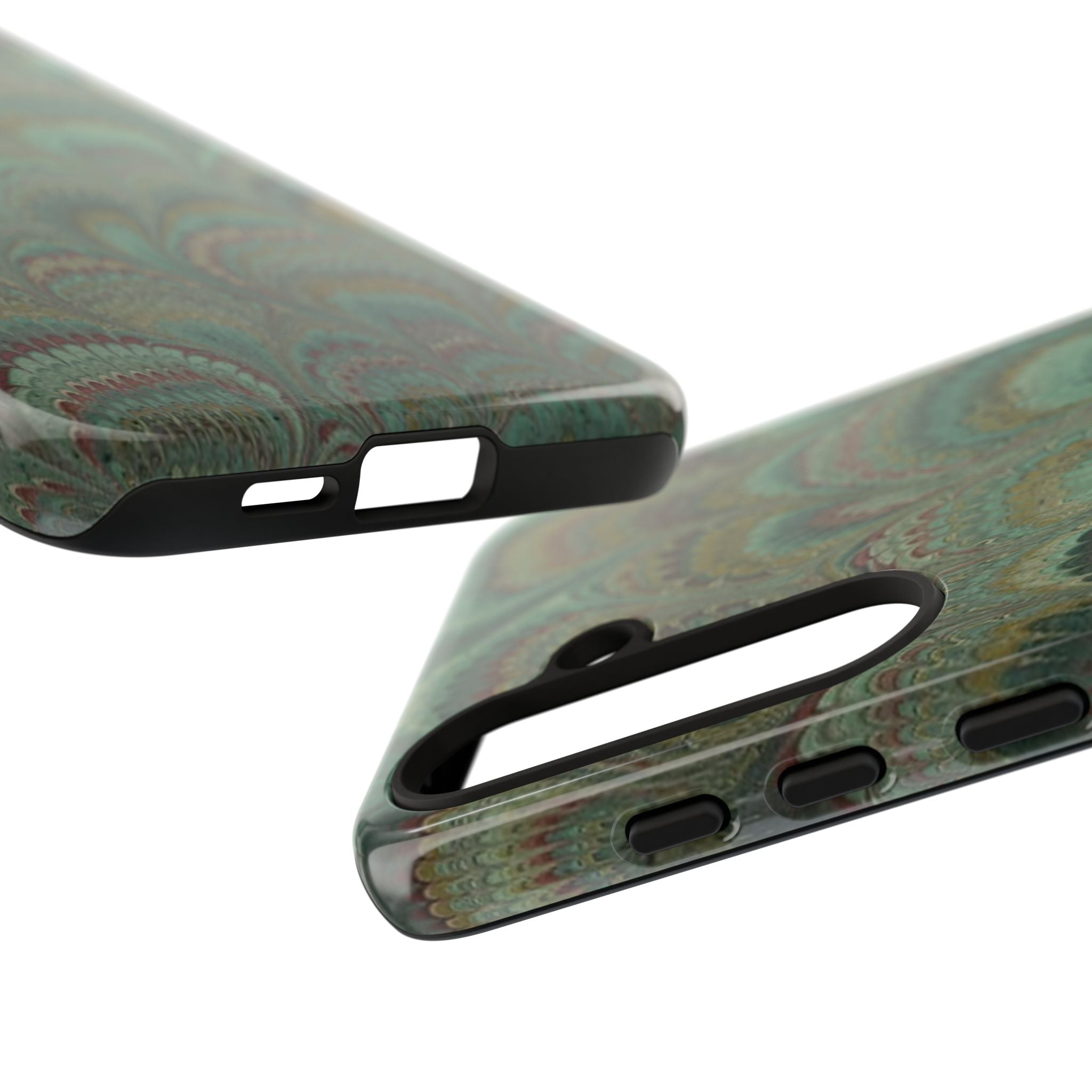Marbled Peacock Durable Phone Case - Olive Green and Brown - Matte or Glossy
