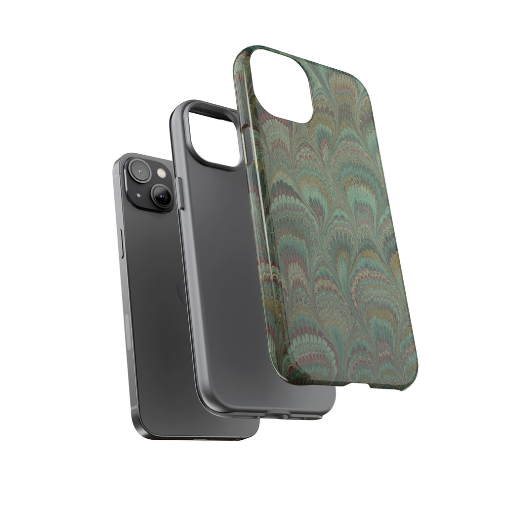 Marbled Peacock Durable Phone Case - Olive Green and Brown - Matte or Glossy