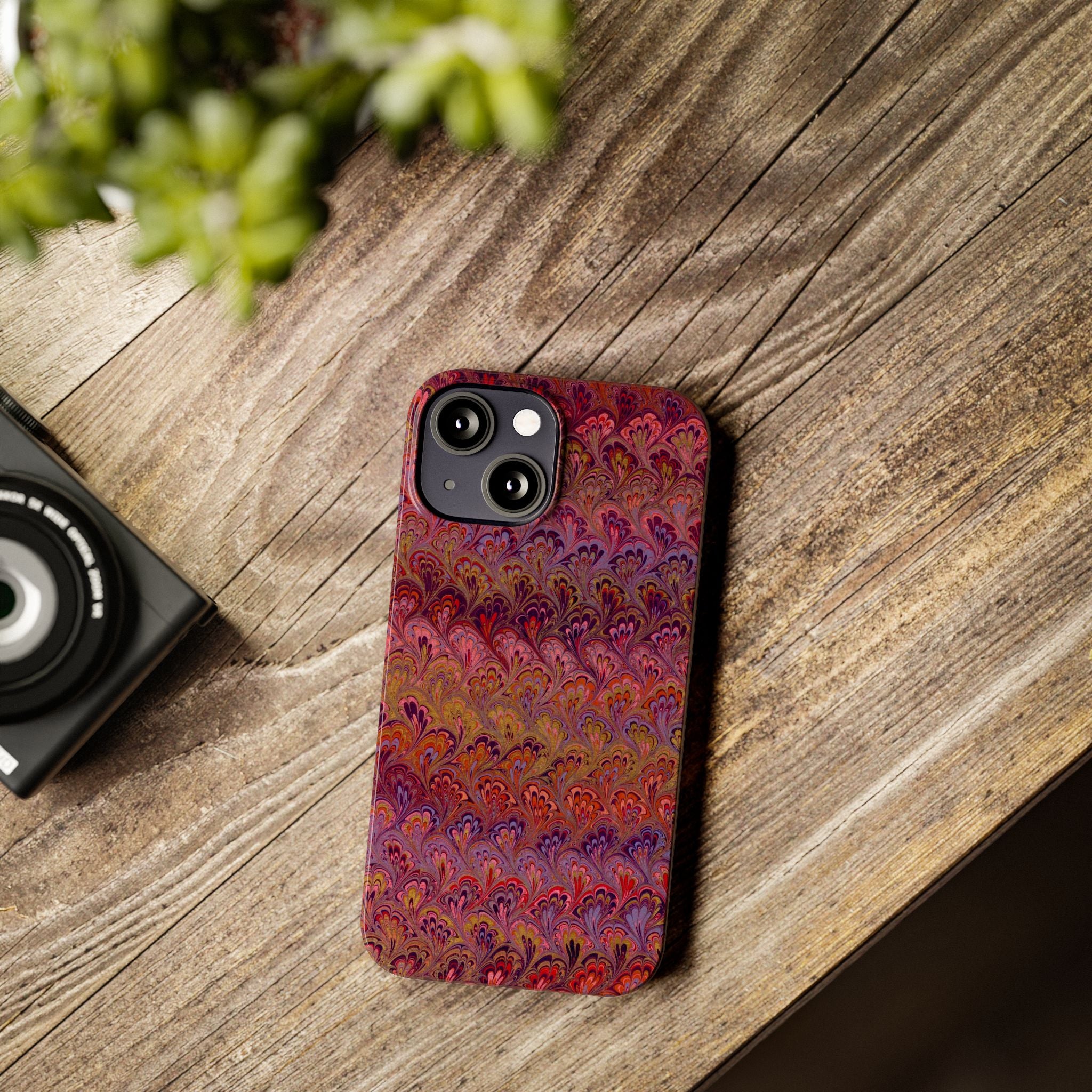 Reds, Lavenders, Marbled VIntage Design, Italian Feather Phone Case, Slim Phone Cases, IPHONE16 and all sizes