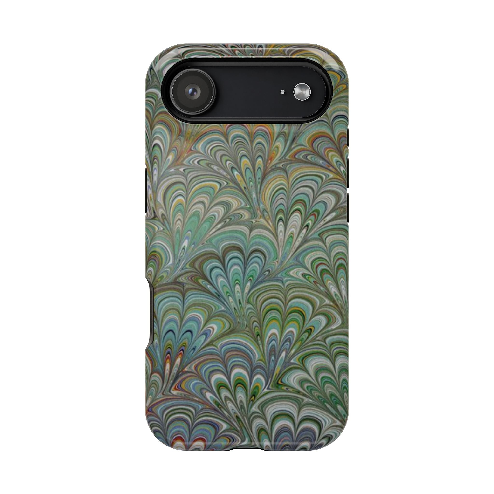 iPhone17 + All Models Phone Cases, Italian Peacock Feather Design, Stylish Impact-Resistant Shell, Protective Cover, Green Peacock Print