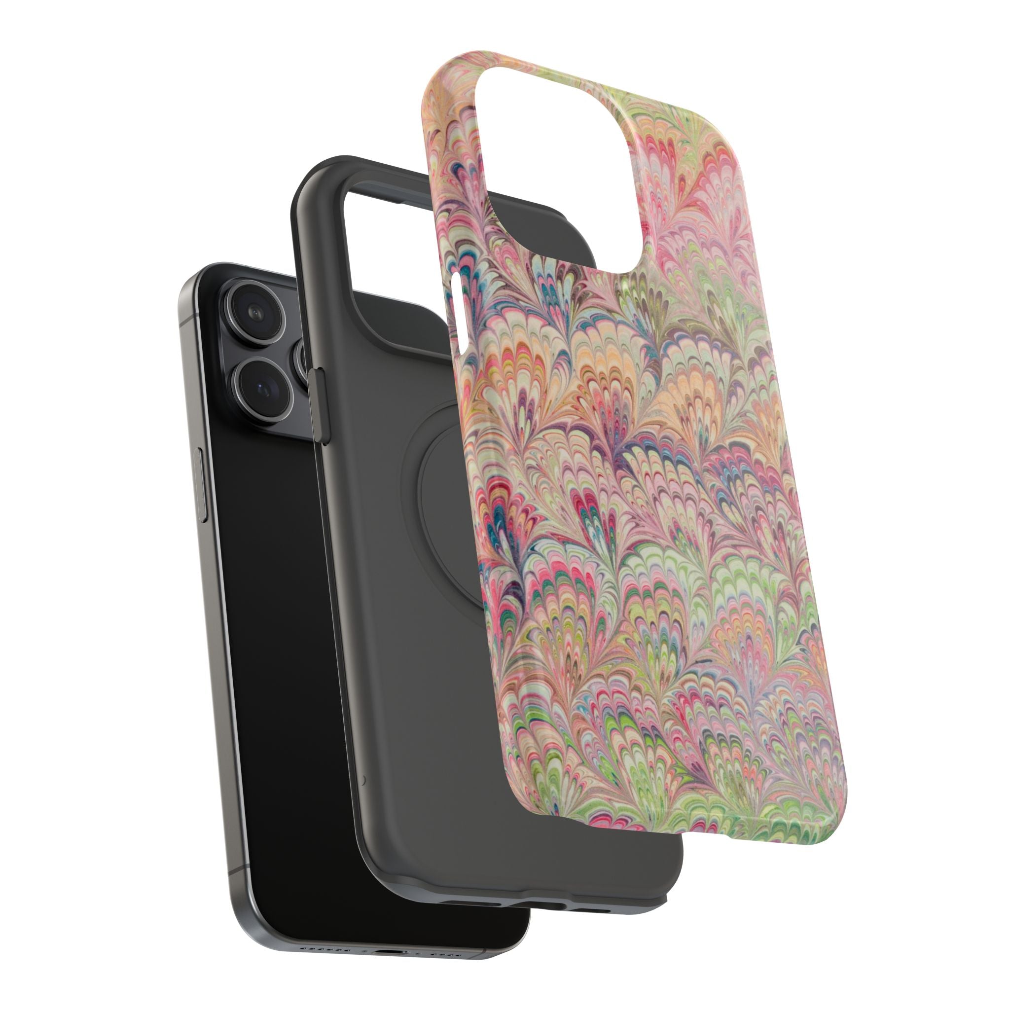 Marbled Pastel Pink and Green Impact-Resistant Phone Case for Apple + Samsung