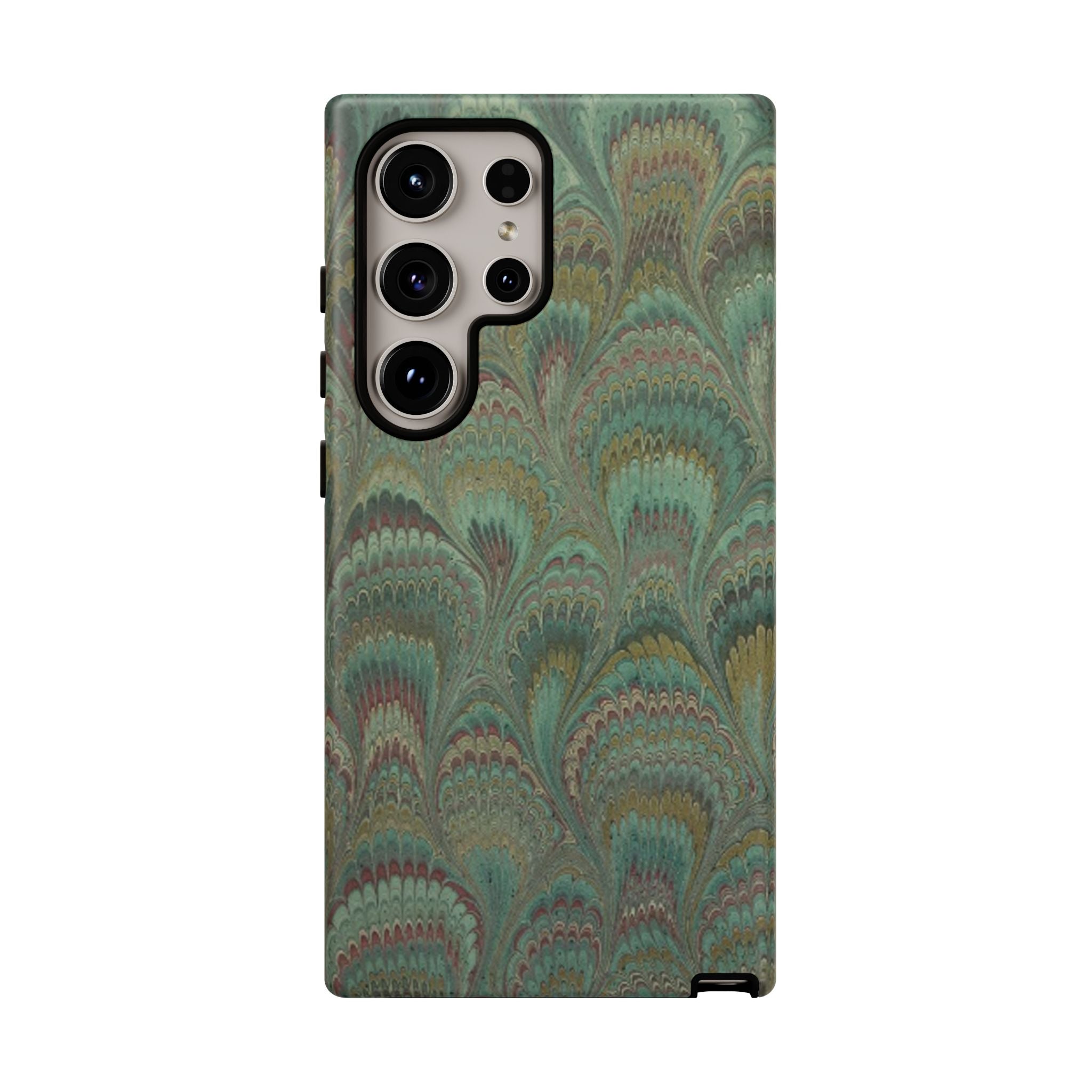 Marbled Peacock Durable Phone Case - Olive Green and Brown - Matte or Glossy