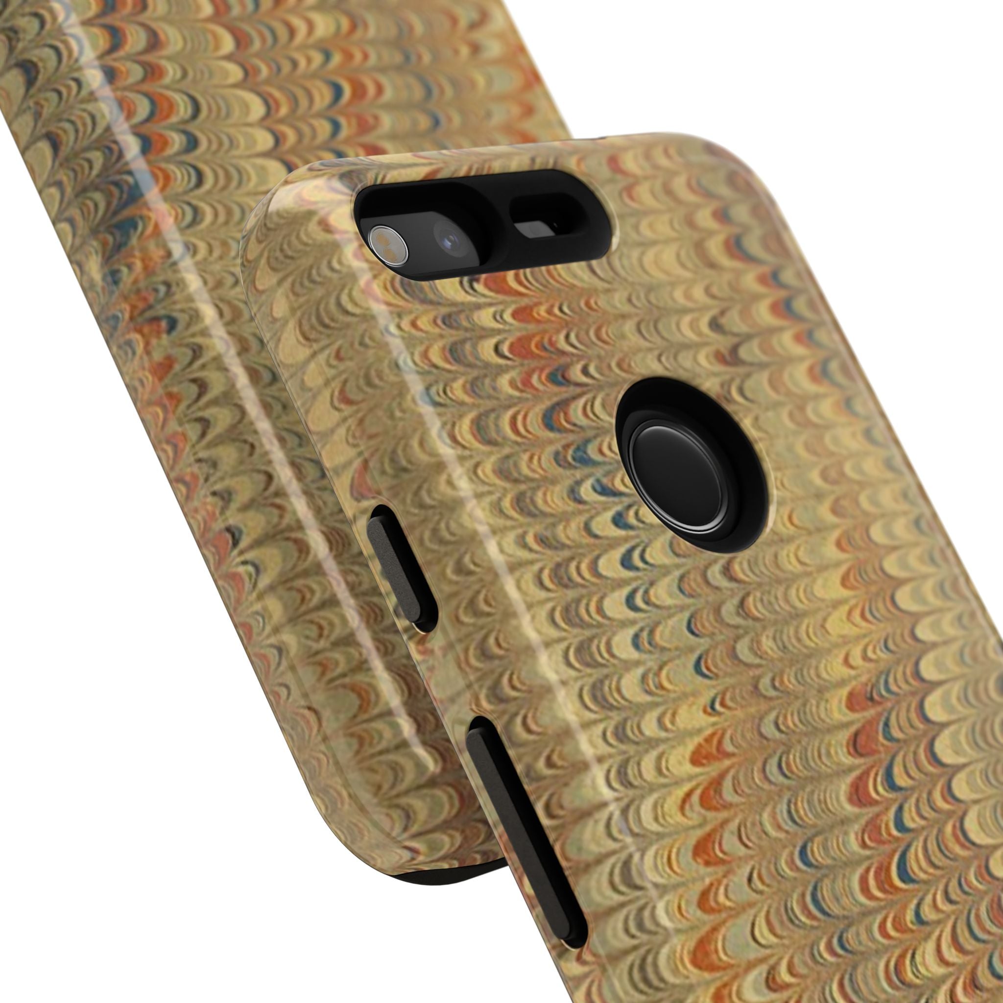 Beige and Blue Marbled Durable Phone Case - Dual Layer - Matte or Glossy