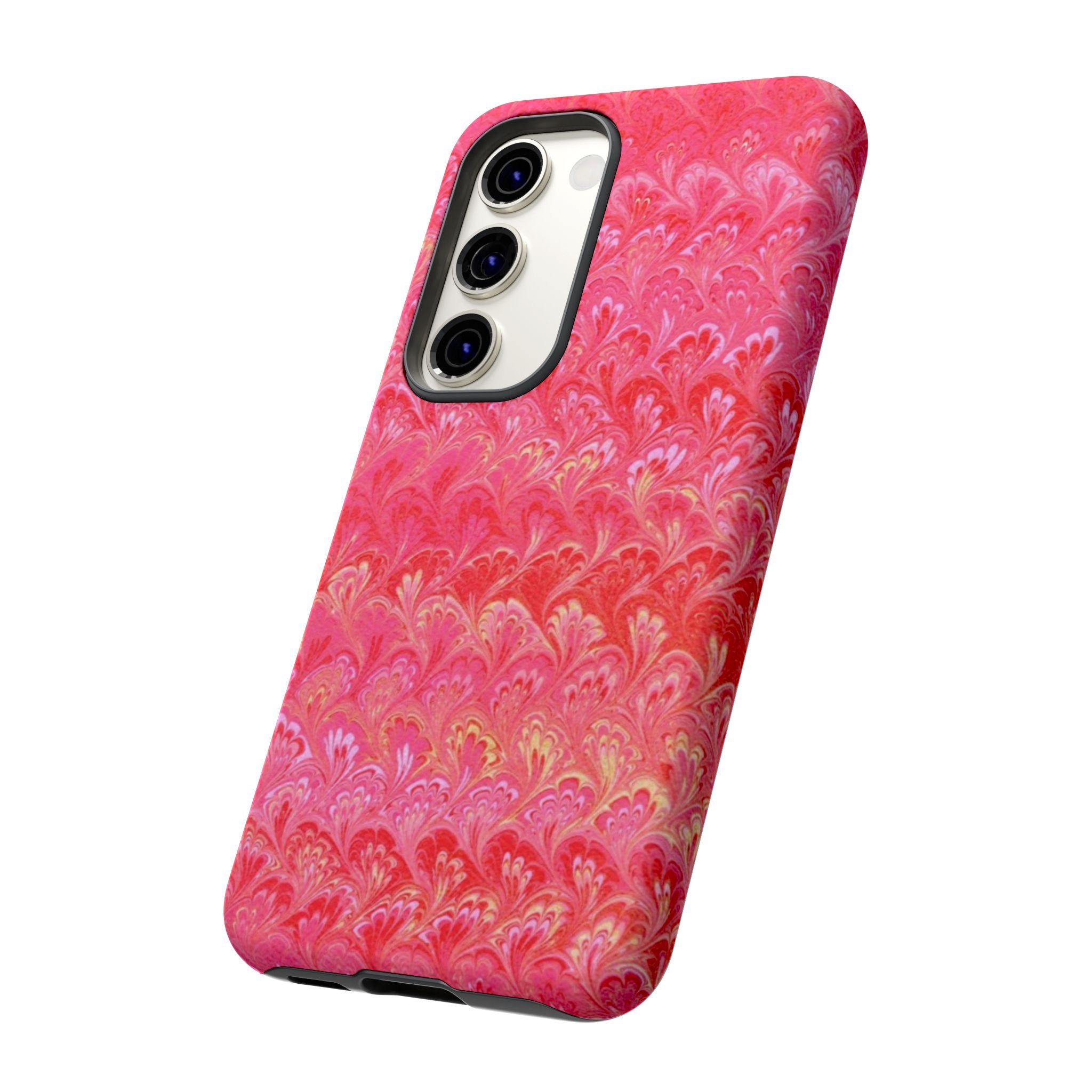 Pink and Gold Marbled Peacock Durable Phone Case - Olive Green and Brown - Matte or Glossy