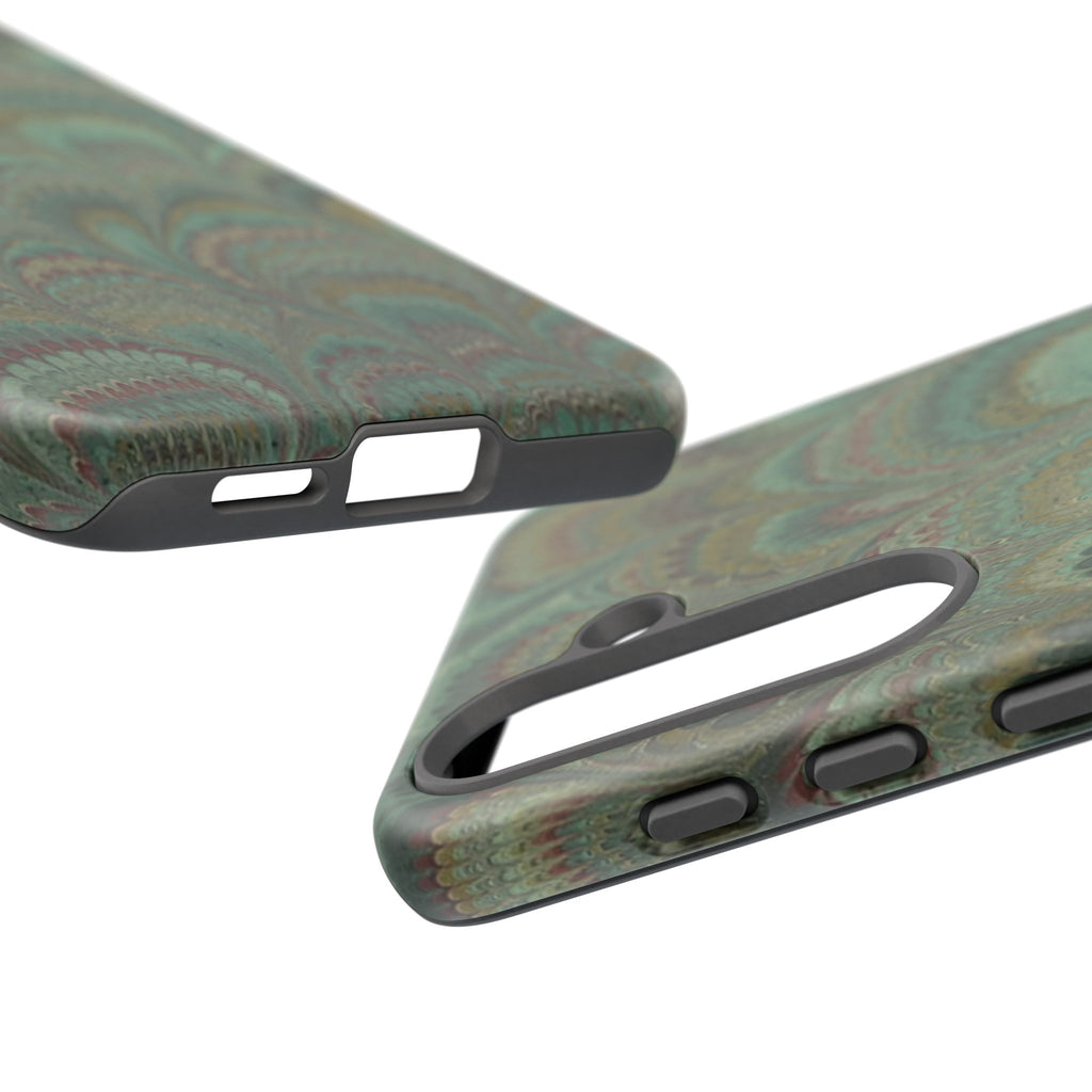 Marbled Peacock Durable Phone Case - Olive Green and Brown - Matte or Glossy