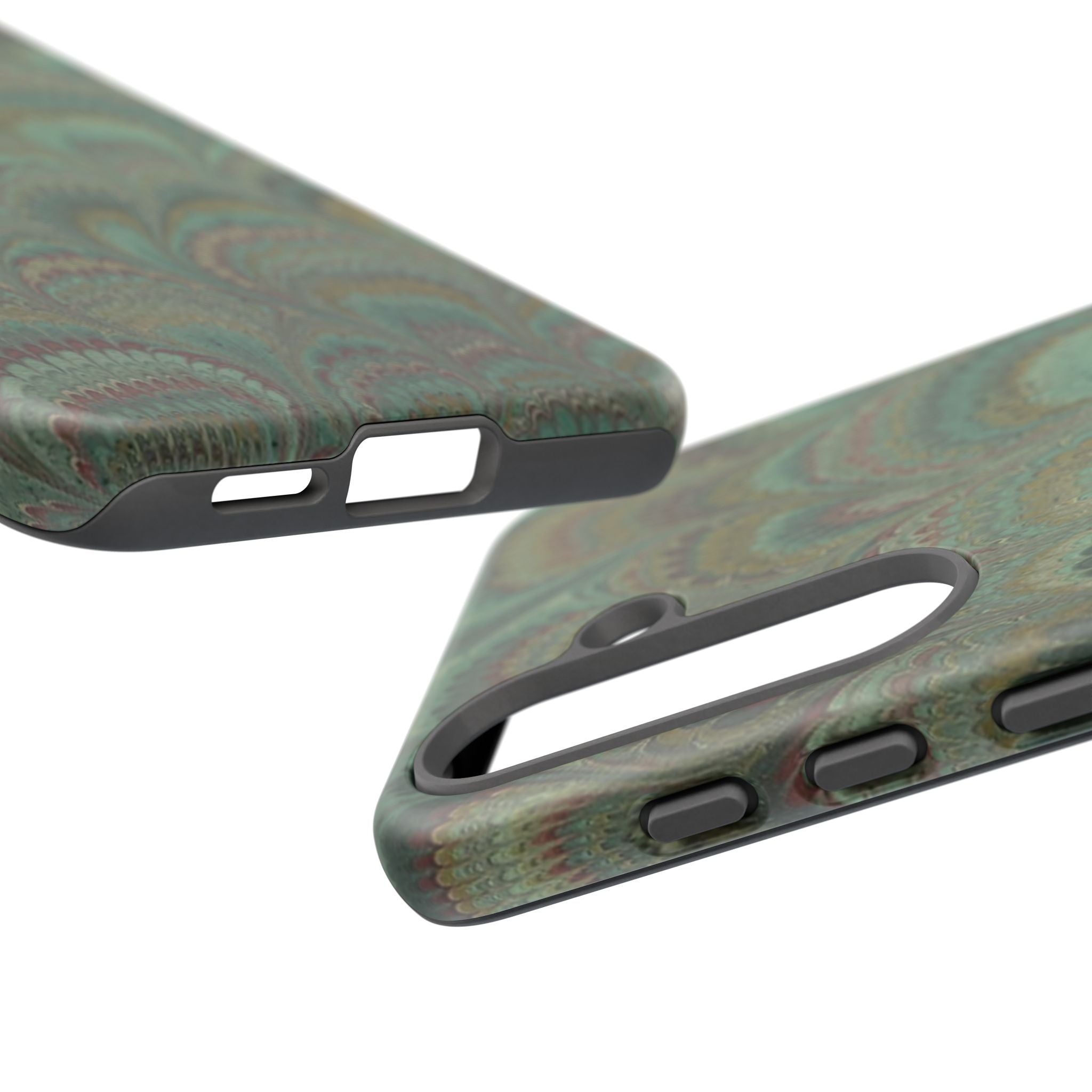Marbled Peacock Durable Phone Case - Olive Green and Brown - Matte or Glossy