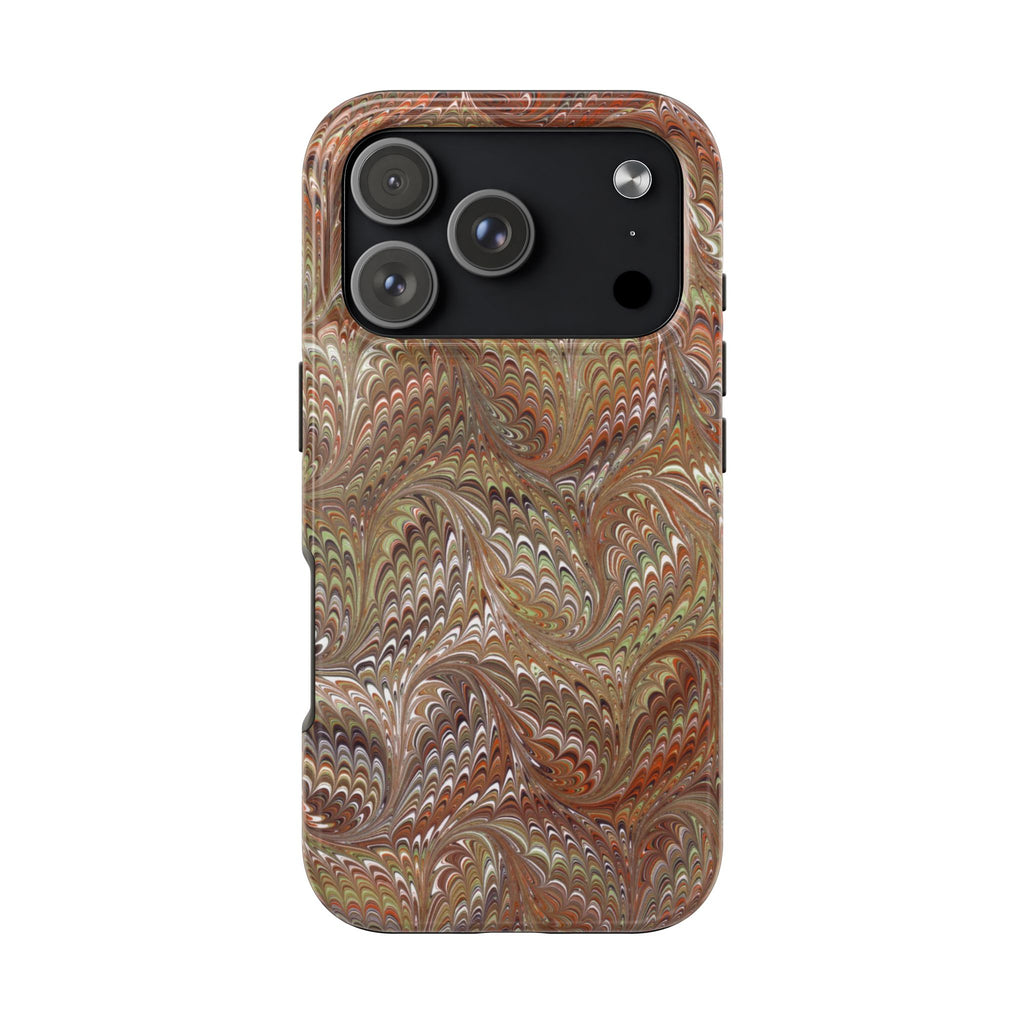 Neutral Browns Vintage Marbled Feather Tough Phone Case - Dual Layer