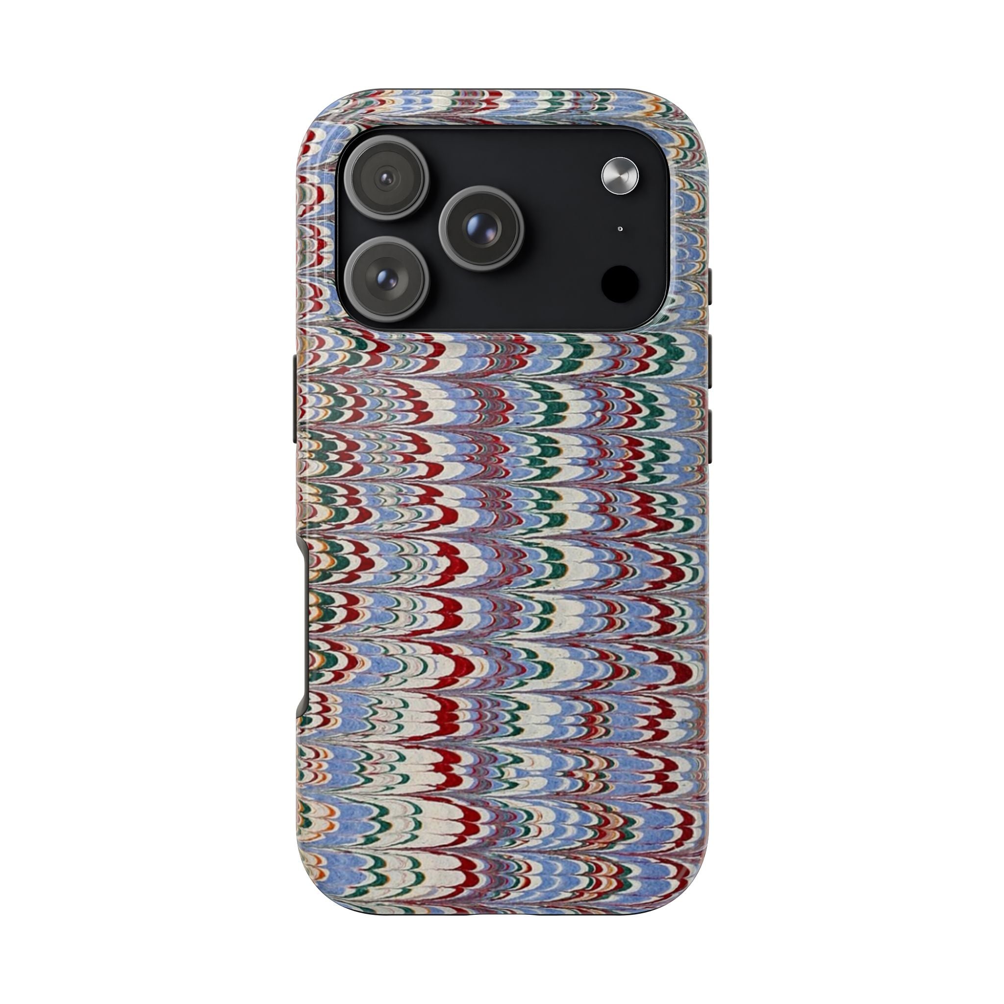 Blue + Burgundy Florentine Marbled Feather Dual Layer Protective iPhone Cover - New FALL Favorite