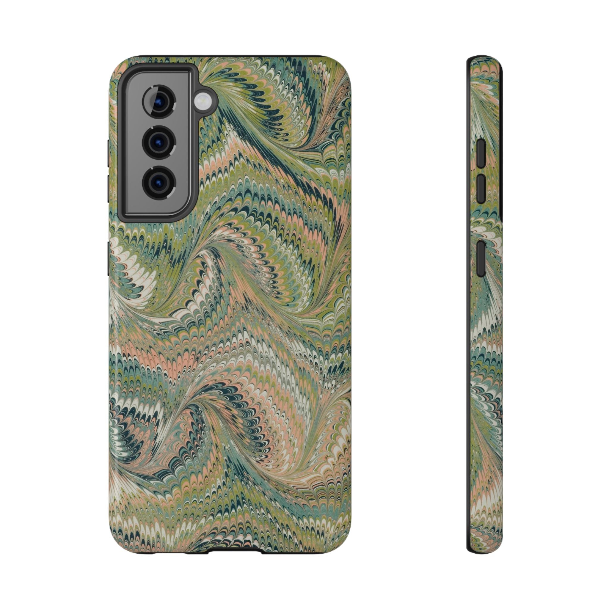 Marbled Swirl Pink and Green Impact-Resistant Phone Case for Apple + Samsung