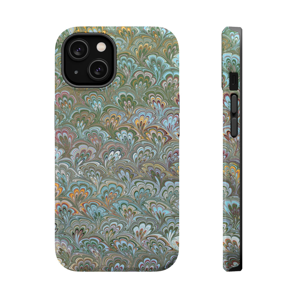 Green, Blue, + White Marbled Peacock - Dual Layer MAG SAFE Phone Case