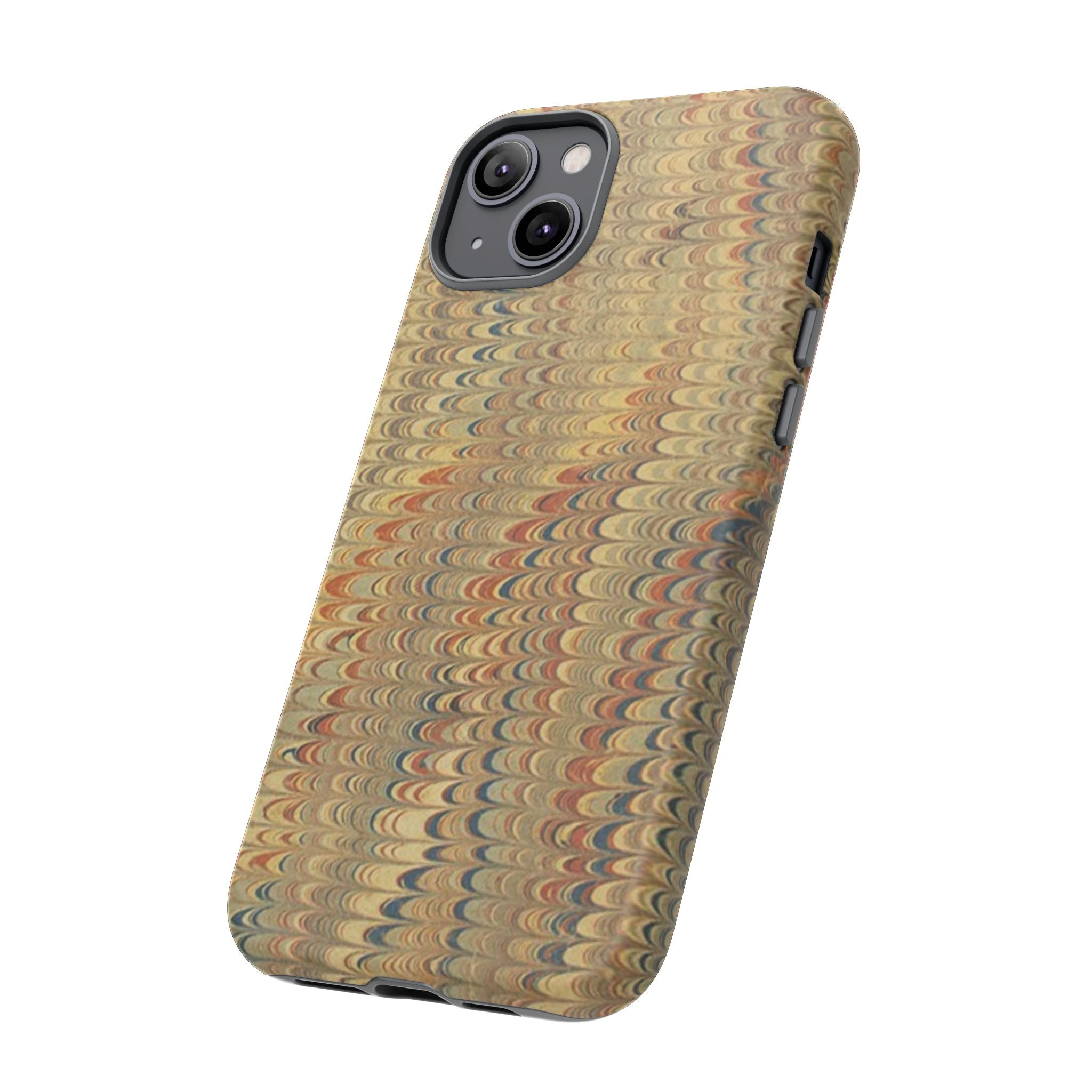 Beige and Blue Marbled Durable Phone Case - Dual Layer - Matte or Glossy
