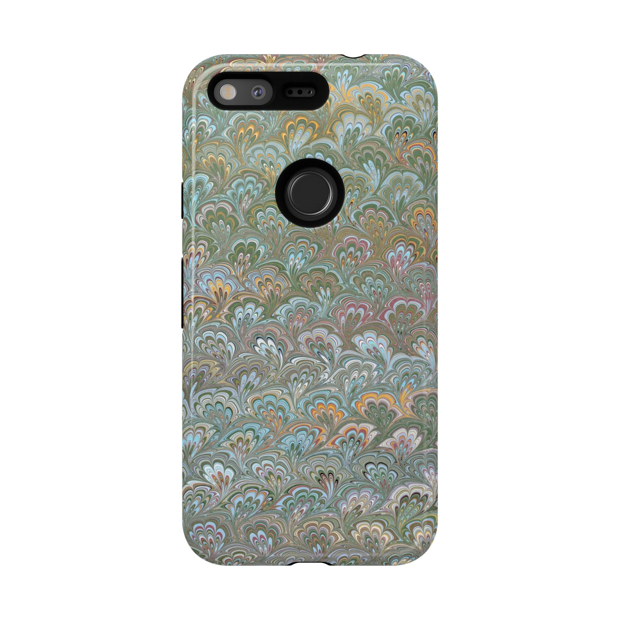 Blue and Green Feather Marbled Phone Case — Dual Layer - Tough Protective Phone Cover