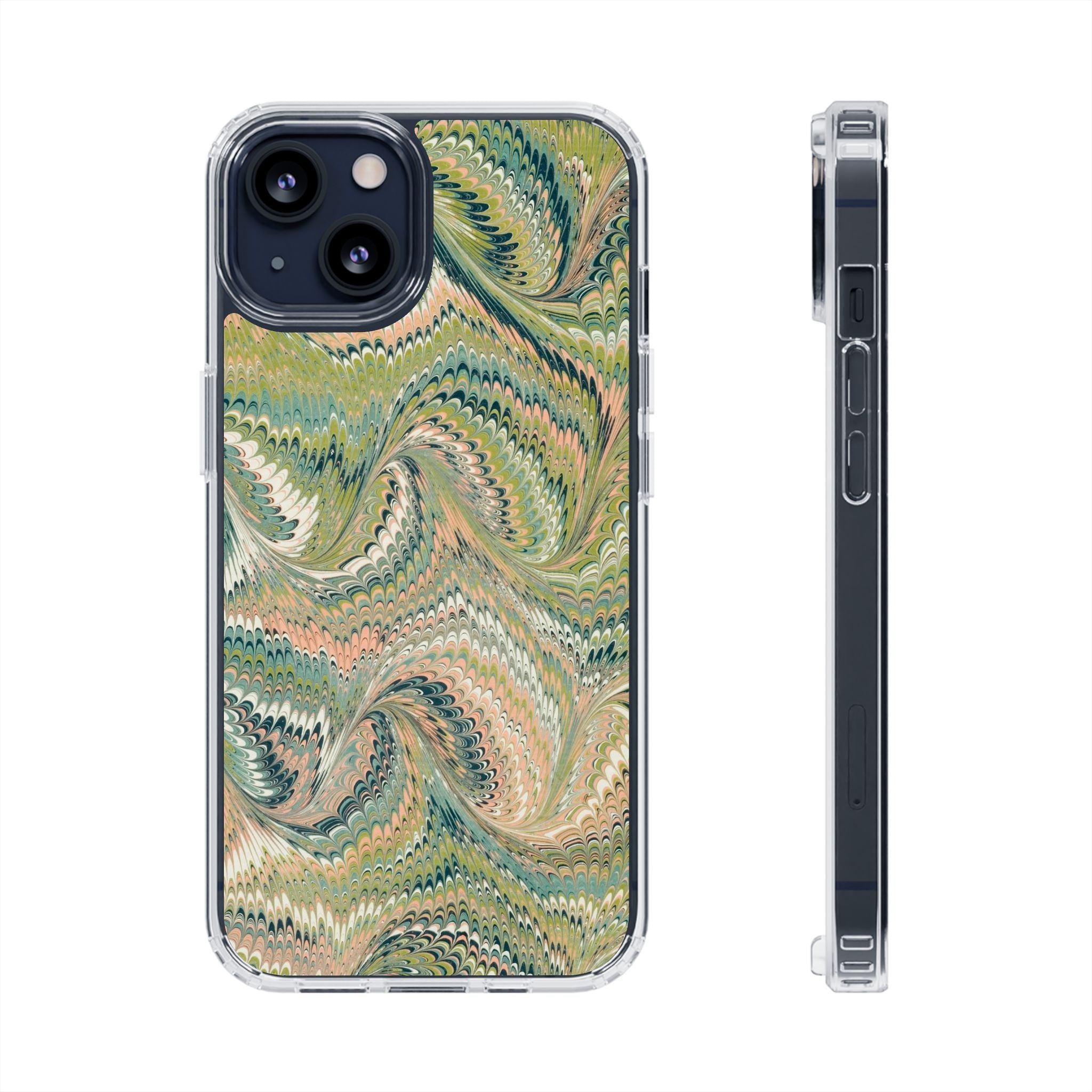 Clear Magnetic Phone Case — Green Marble Design Impact-Resistant