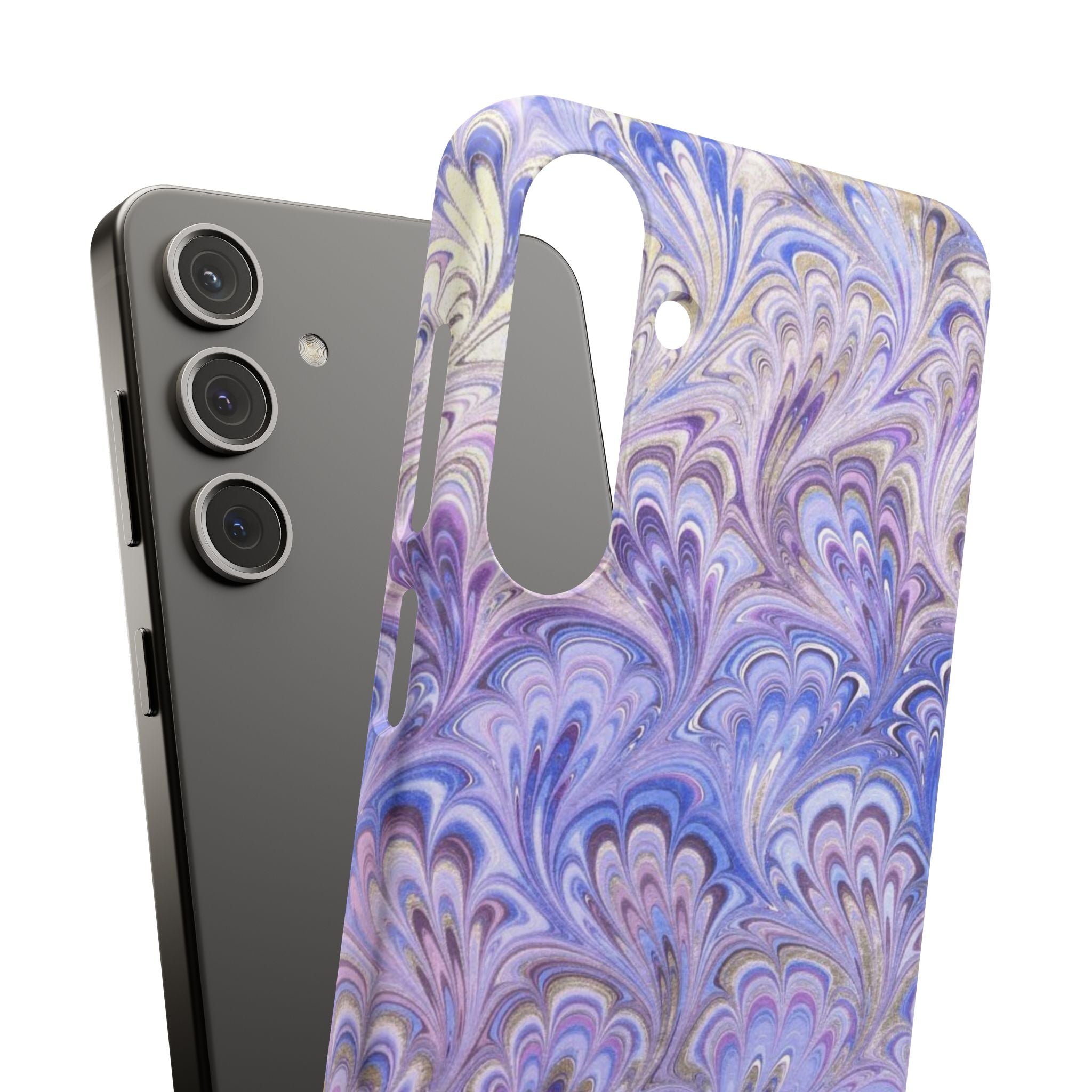 Marbled Feather Lavender + Purple Swirl - Single Layer Slim Phone Case
