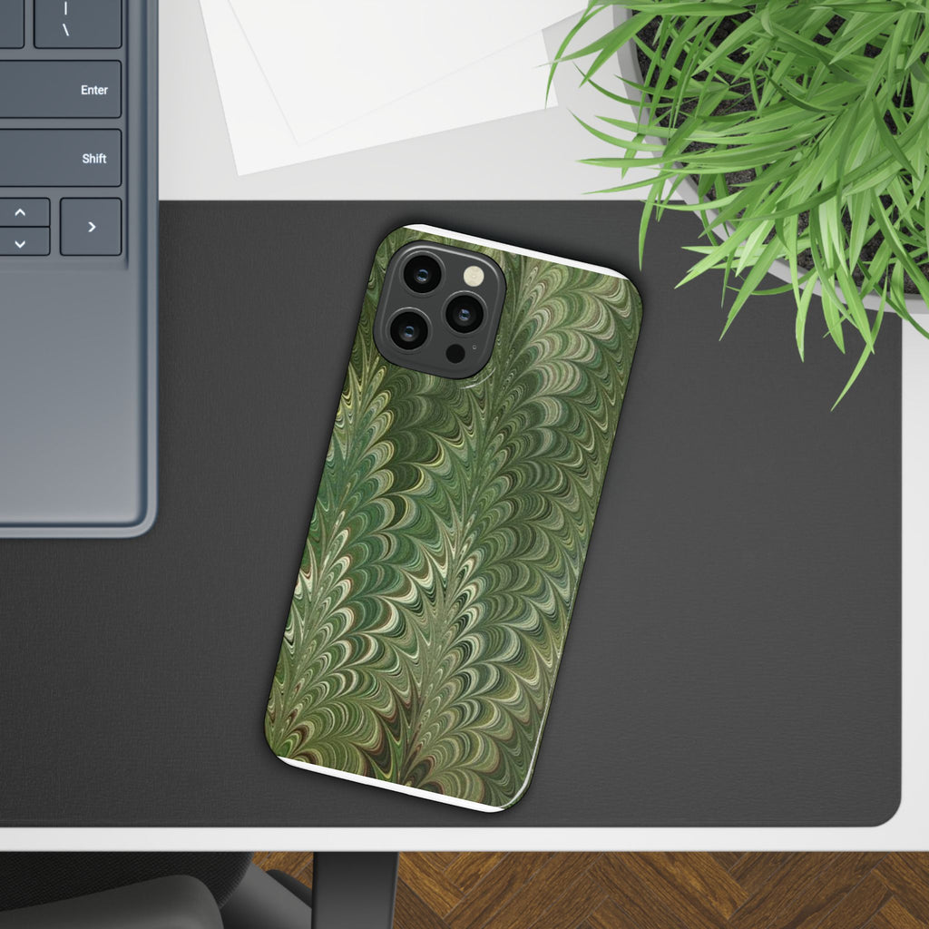 Green Marbled Slim Phone Case — Botanical Swirl Pattern Slim Case