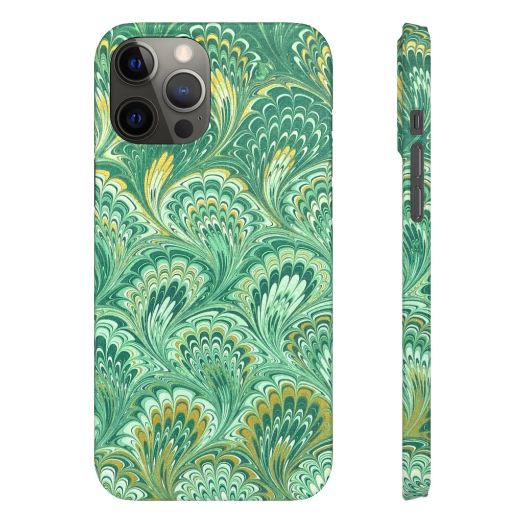Marbled Feather Green Swirl - Single Layer Slim Phone Case