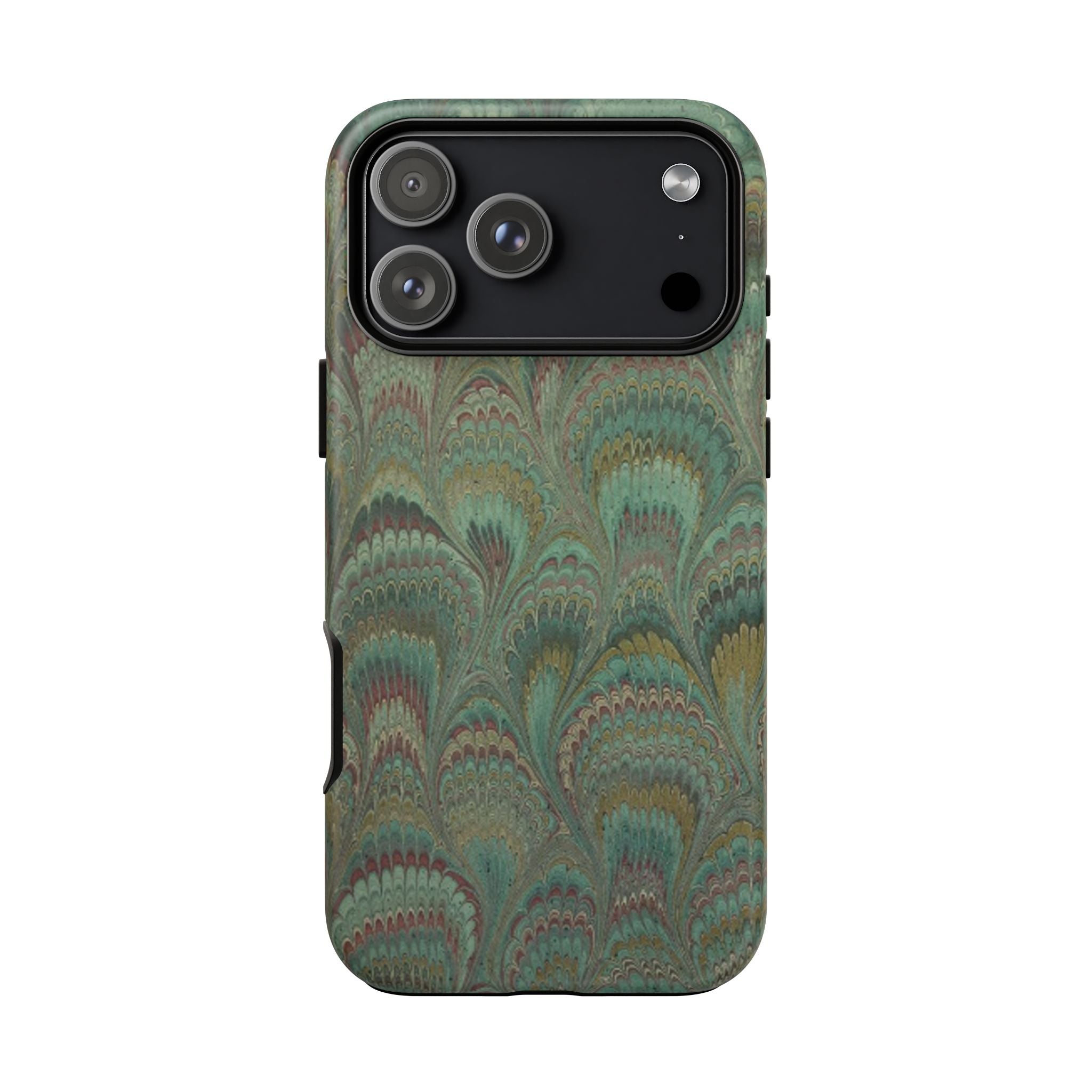 Marbled Peacock Durable Phone Case - Olive Green and Brown - Matte or Glossy