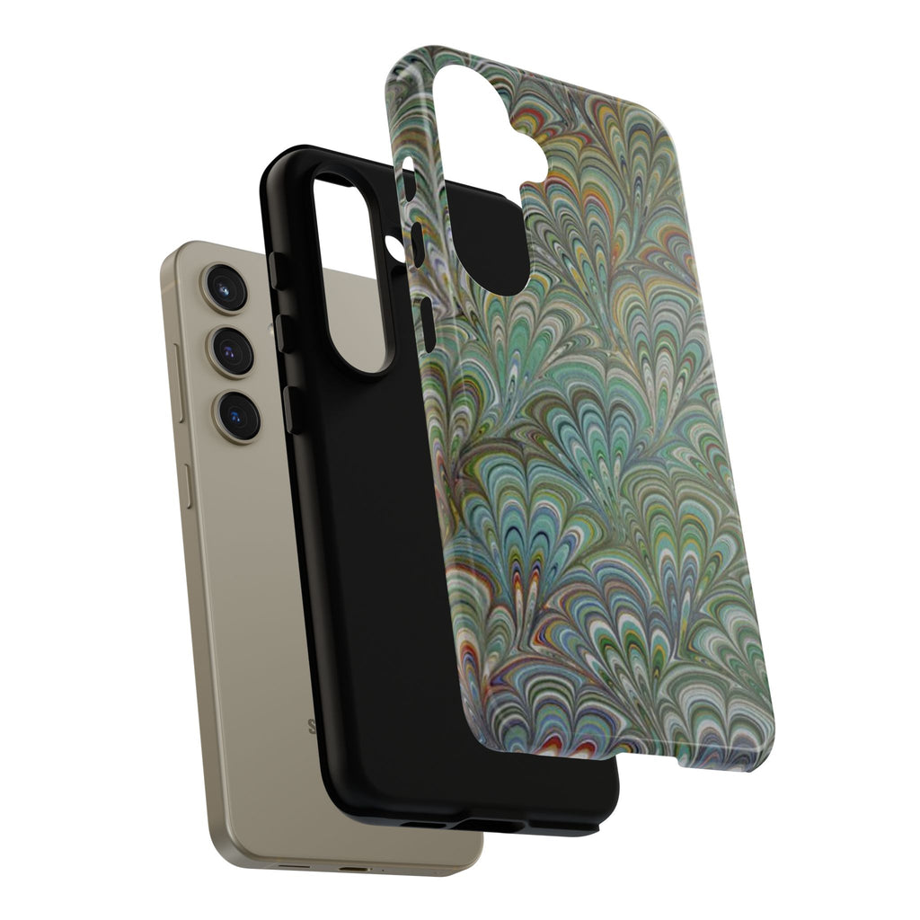 Green Marbled Peacock Durable Phone Case - Matte or Glossy