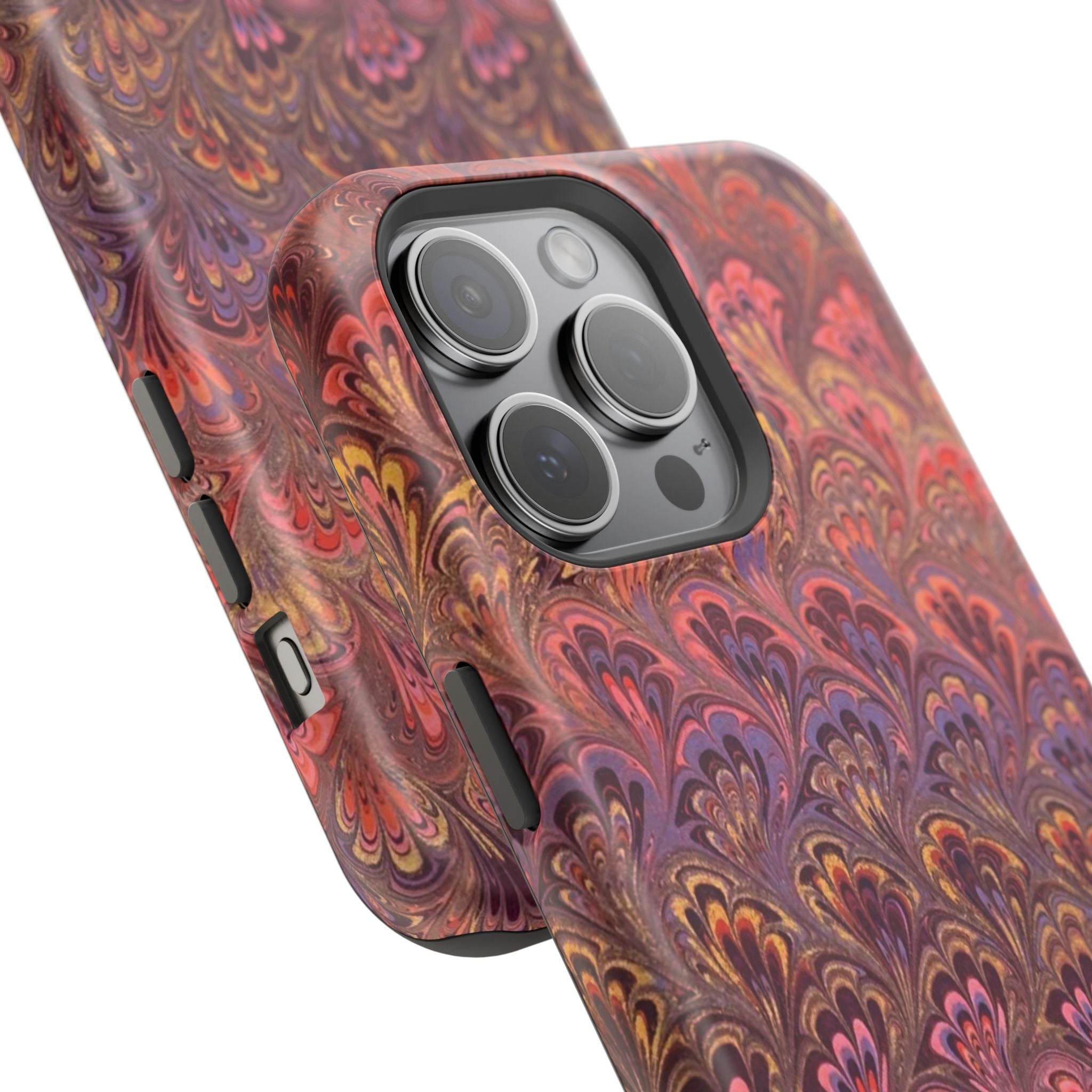 Mag Safe Marble iPhone Case - Red, Burgundy, Lavender & Gold Impact-Resistant