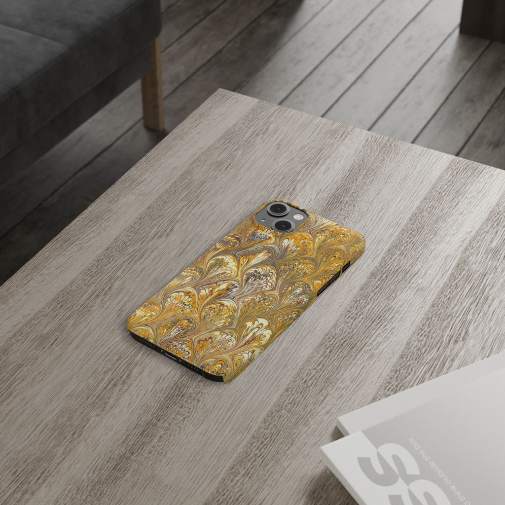 Golden Yelllow Hand-Marbled Florentine Italian Phone Case for iPhone 17 and all sizes