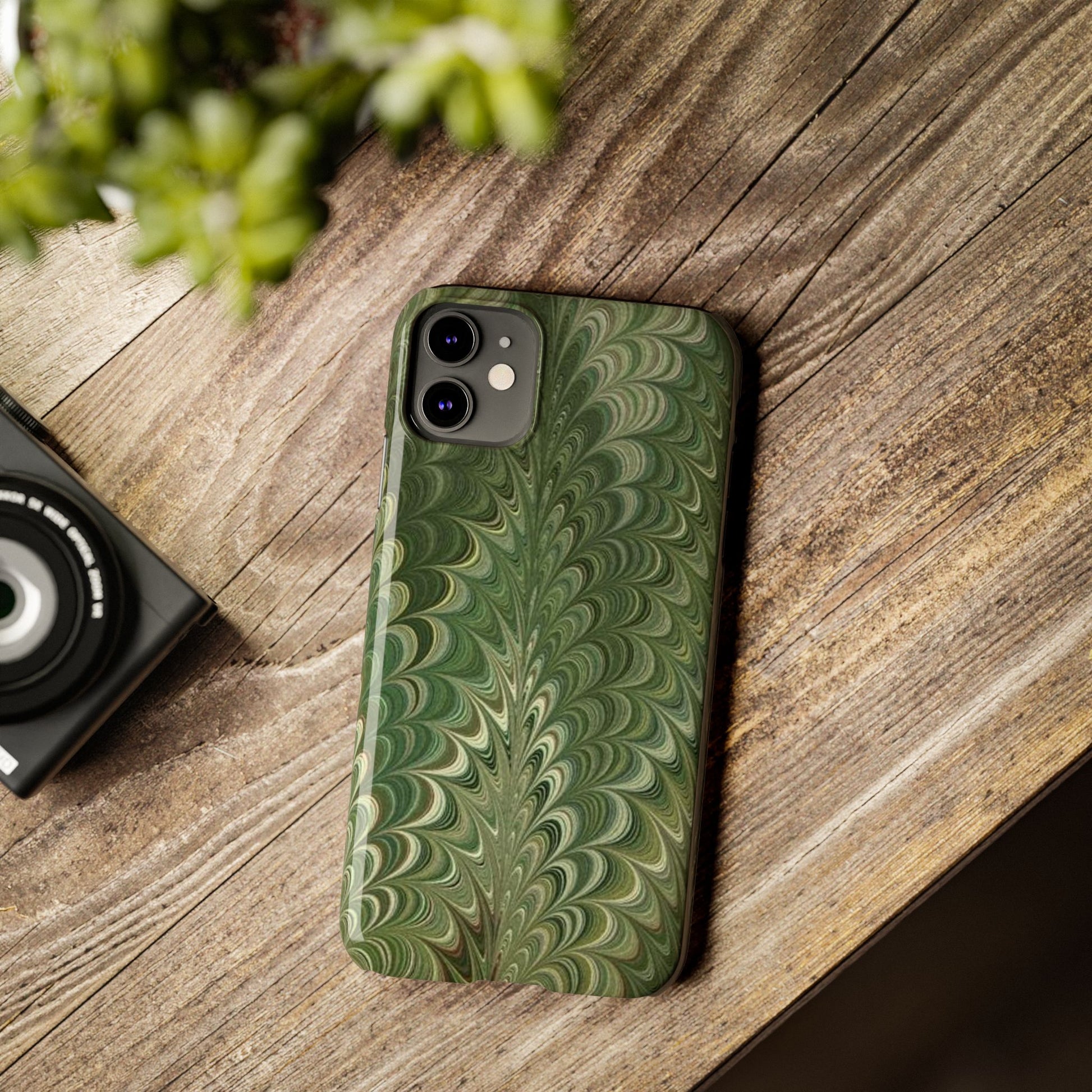 Deep Green Hues of Italian Hand-Painted, Vintage Marbled Paper from Italy Designed Phone Case, iPhone16 Case and all iPhone Cases