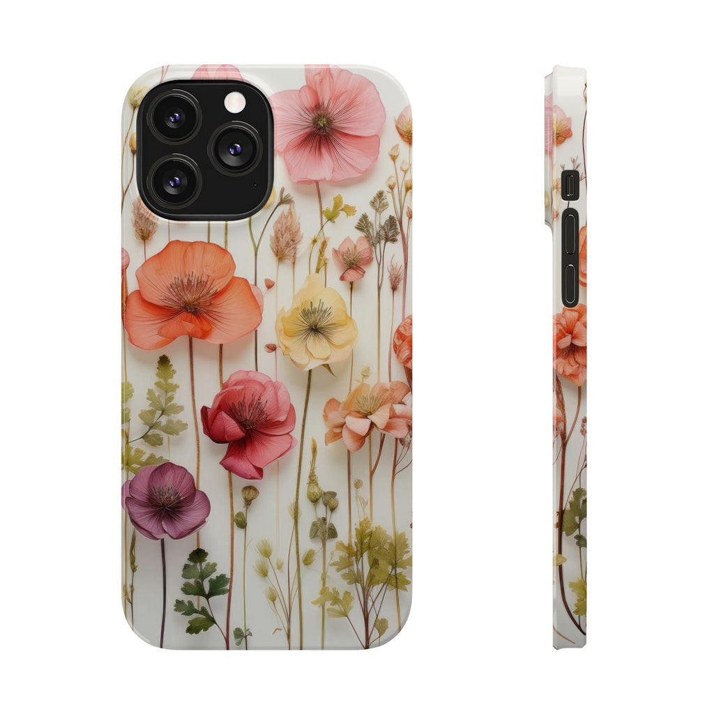 Slim Phone Case - Pink Floral Pressed Flowers iPhone 17 and Other Sizes - Glossy Finish