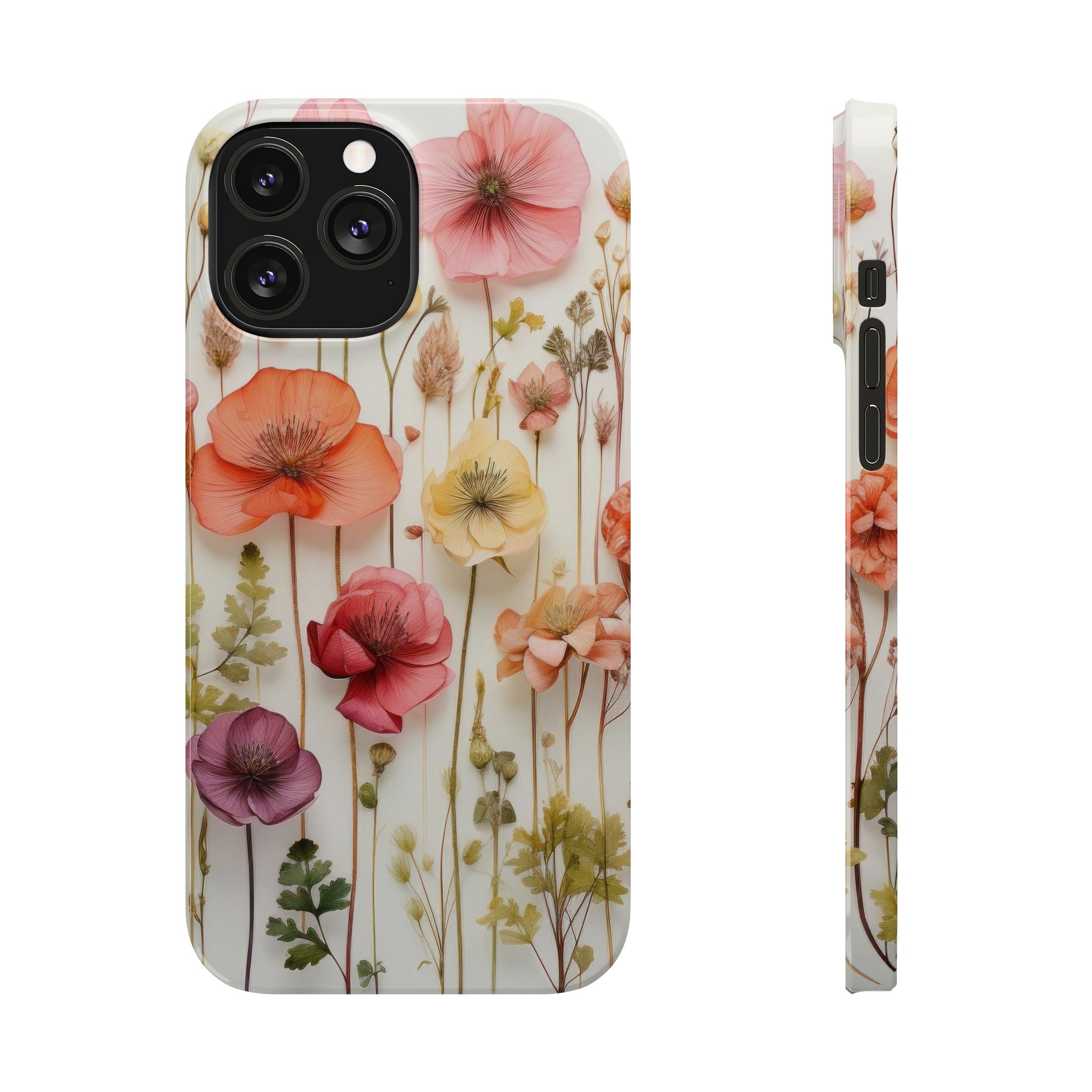 Slim Phone Case - Pink Floral Pressed Flowers iPhone 17 and Other Sizes - Glossy Finish