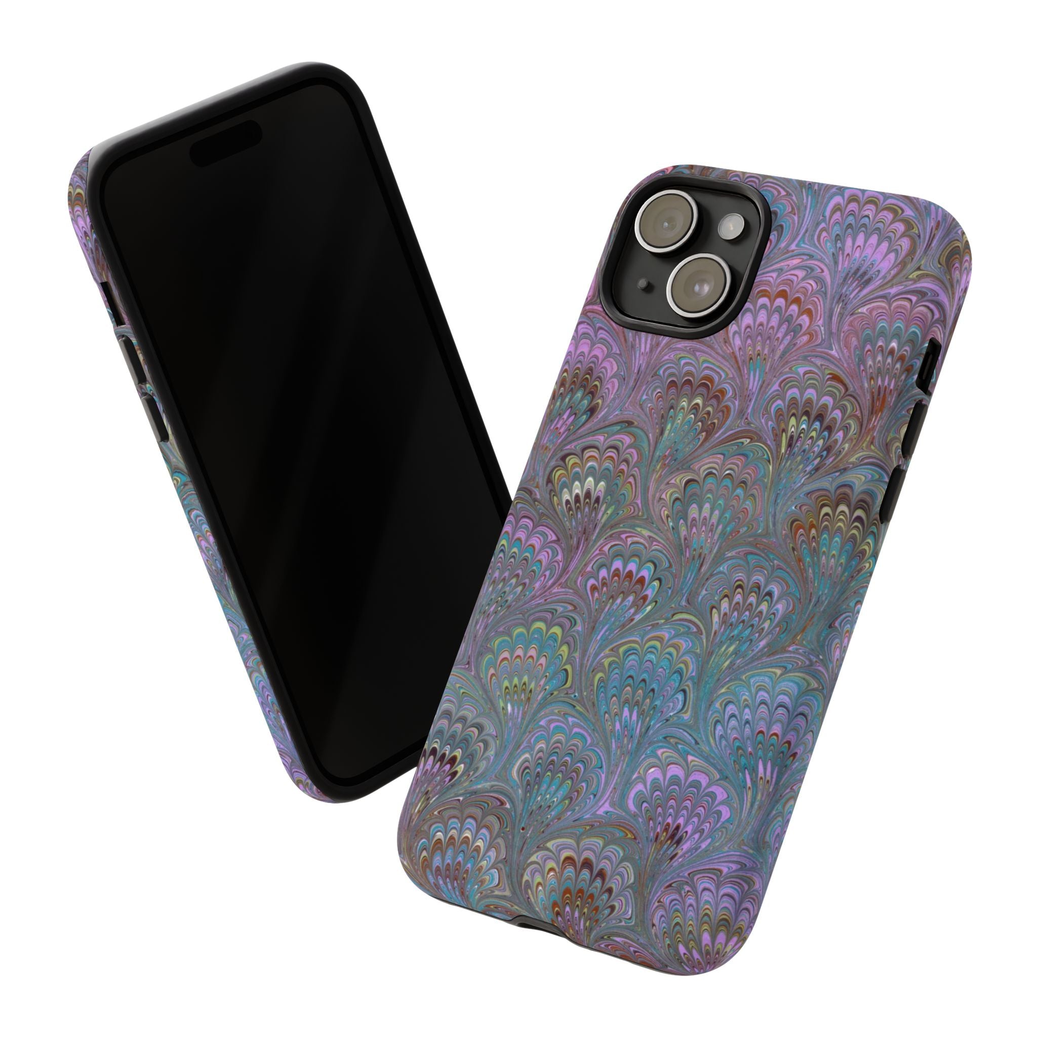 Lavender Marbled Peacock Durable Phone Case - Matte or Glossy