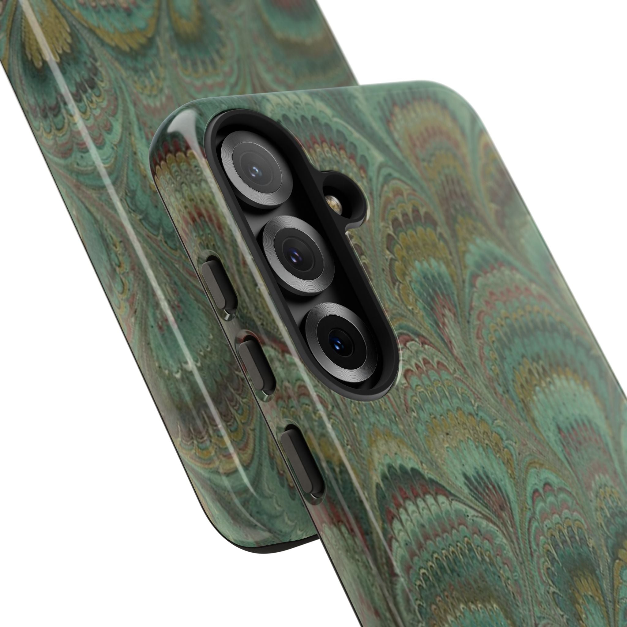 Marbled Peacock Durable Phone Case - Olive Green and Brown - Matte or Glossy
