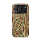 Gold, Green + Burgundy Swirls Peacock Marbled Tough Phone Case - Dual Layer