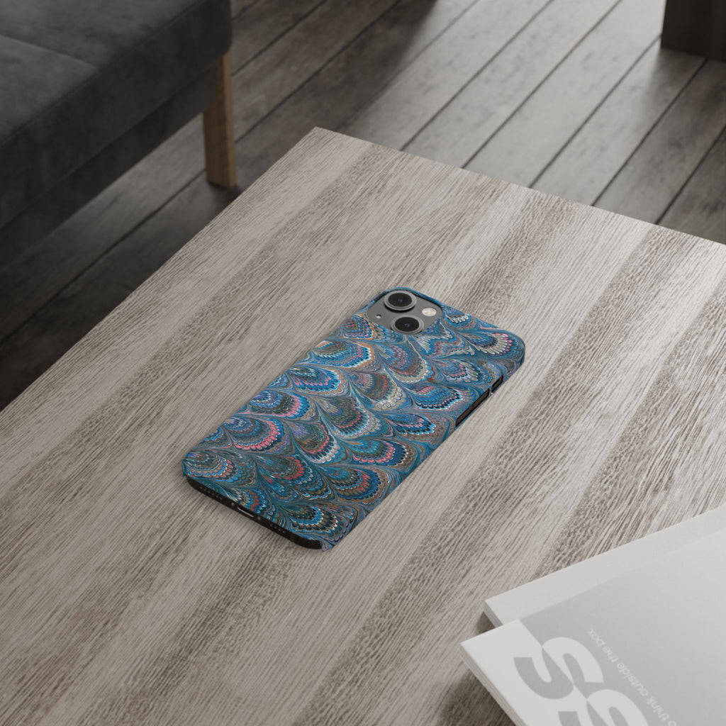 Blue and Pink FEATHER PEACKOCK Marbled VIntage Design, Italian Feather Phone Case, Slim Phone Cases, IPHONE 16 and all sizes