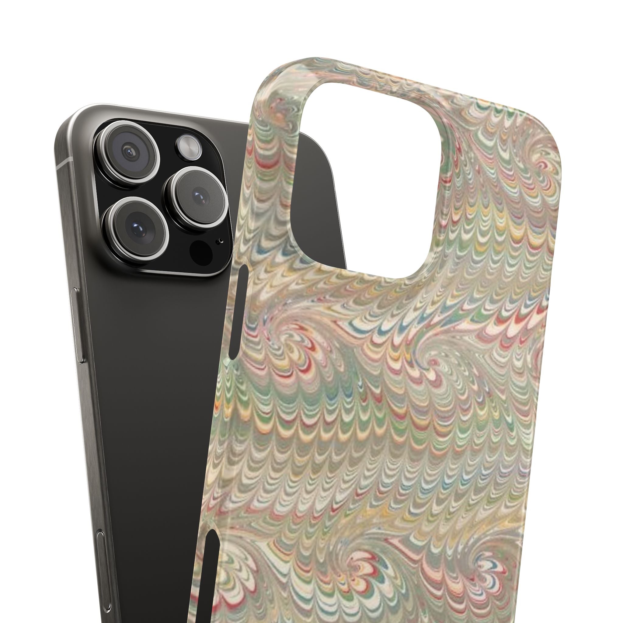 Beige and Pastel Red and Green Swirl Phone Case - Single Layer Slim Case
