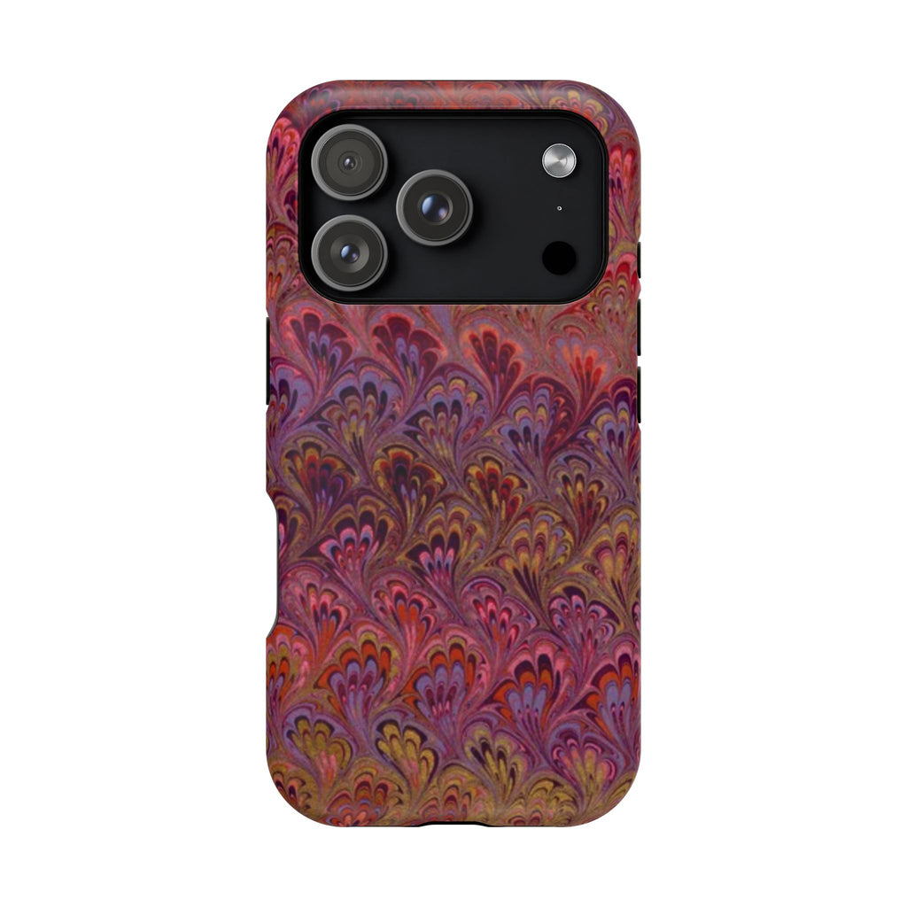 Red, Burgundy, Lavender Italian Peacock Feather Design Phone Case