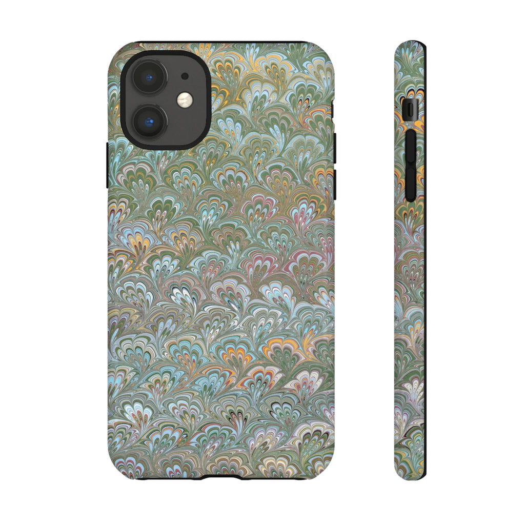 Blue and Green Feather Marbled Phone Case — Dual Layer - Tough Protective Phone Cover
